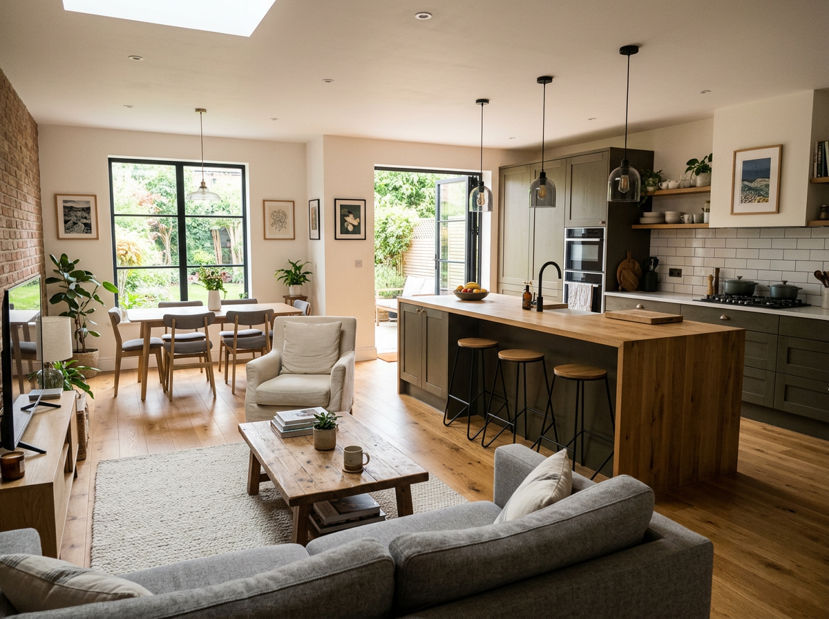 Offene Küche mit Wohnzimmer – so gestaltest du den Wohnbereich und trennst die Zonen clever