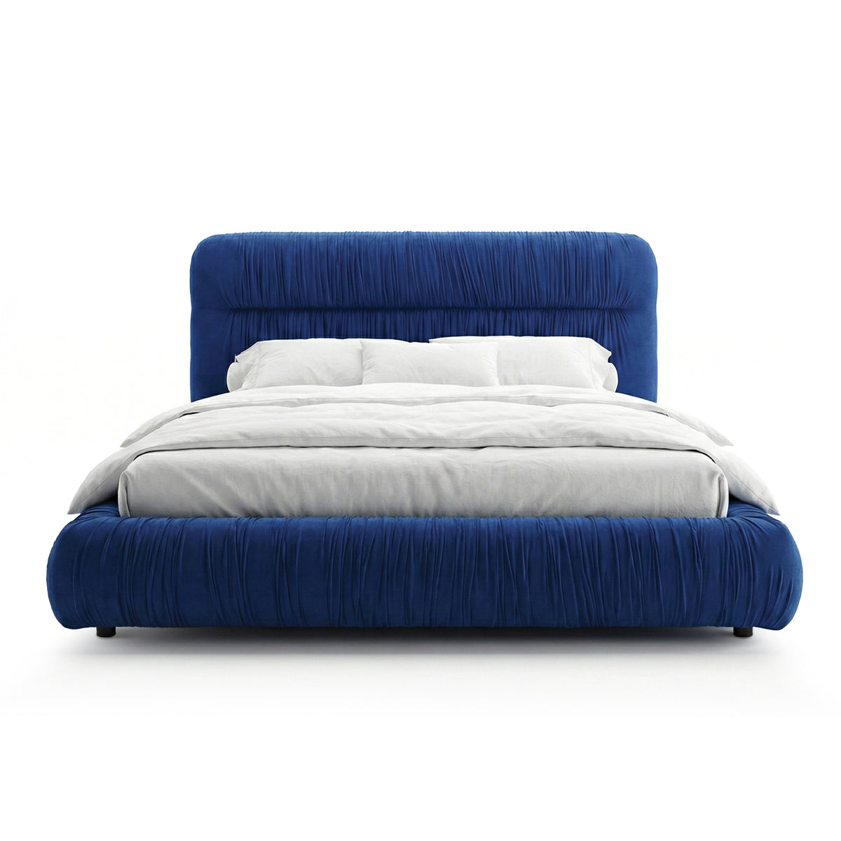 Polsterbett Bett mit Plissee und Bettkasten im modernen Stil | Drapori
