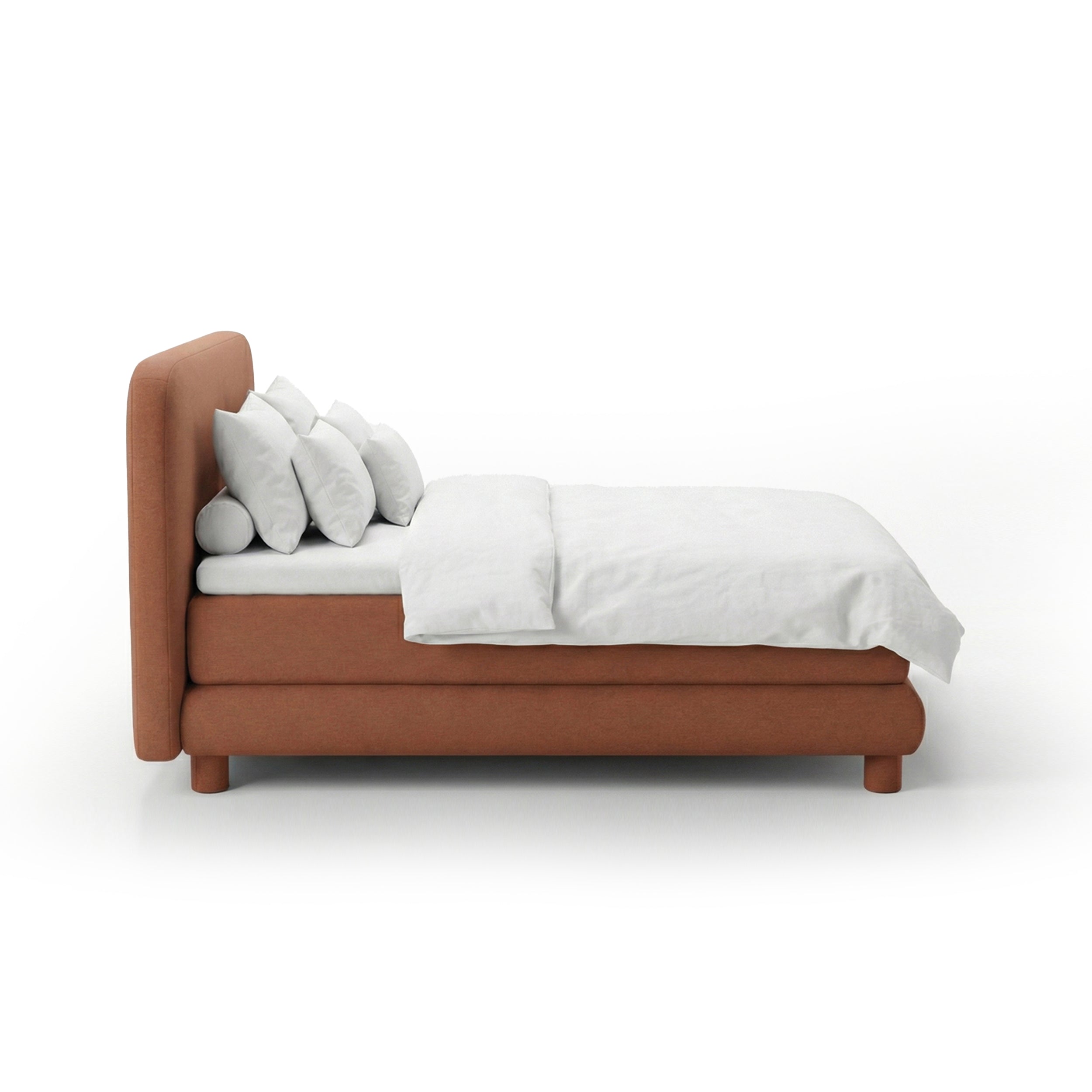 Kontinentalbett mit abgerundetem Kopfteil im Modern-Organic-Stil | Portela