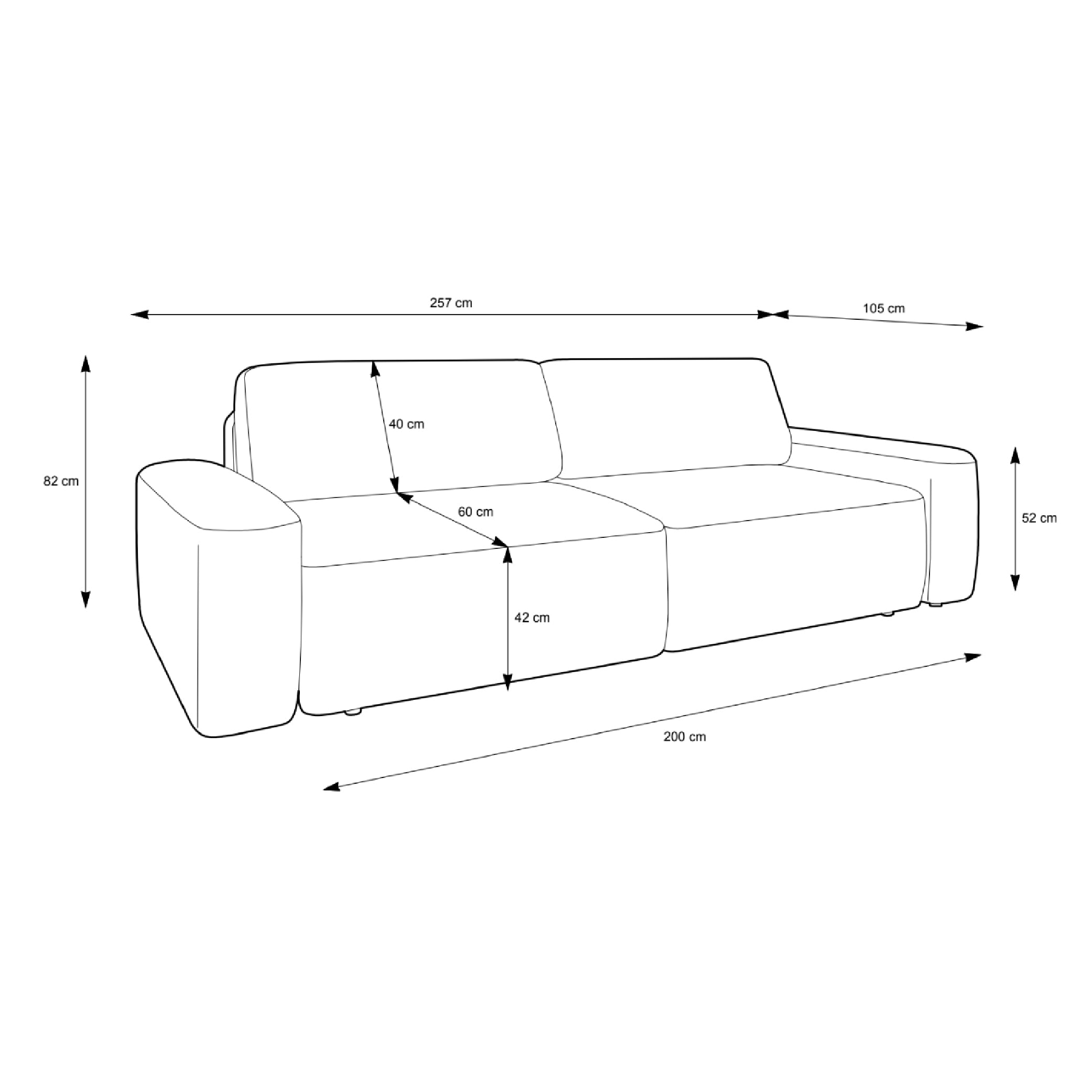 Sofa mit Schlaffunktion 200x136 mit Bettkasten DL | Bamby