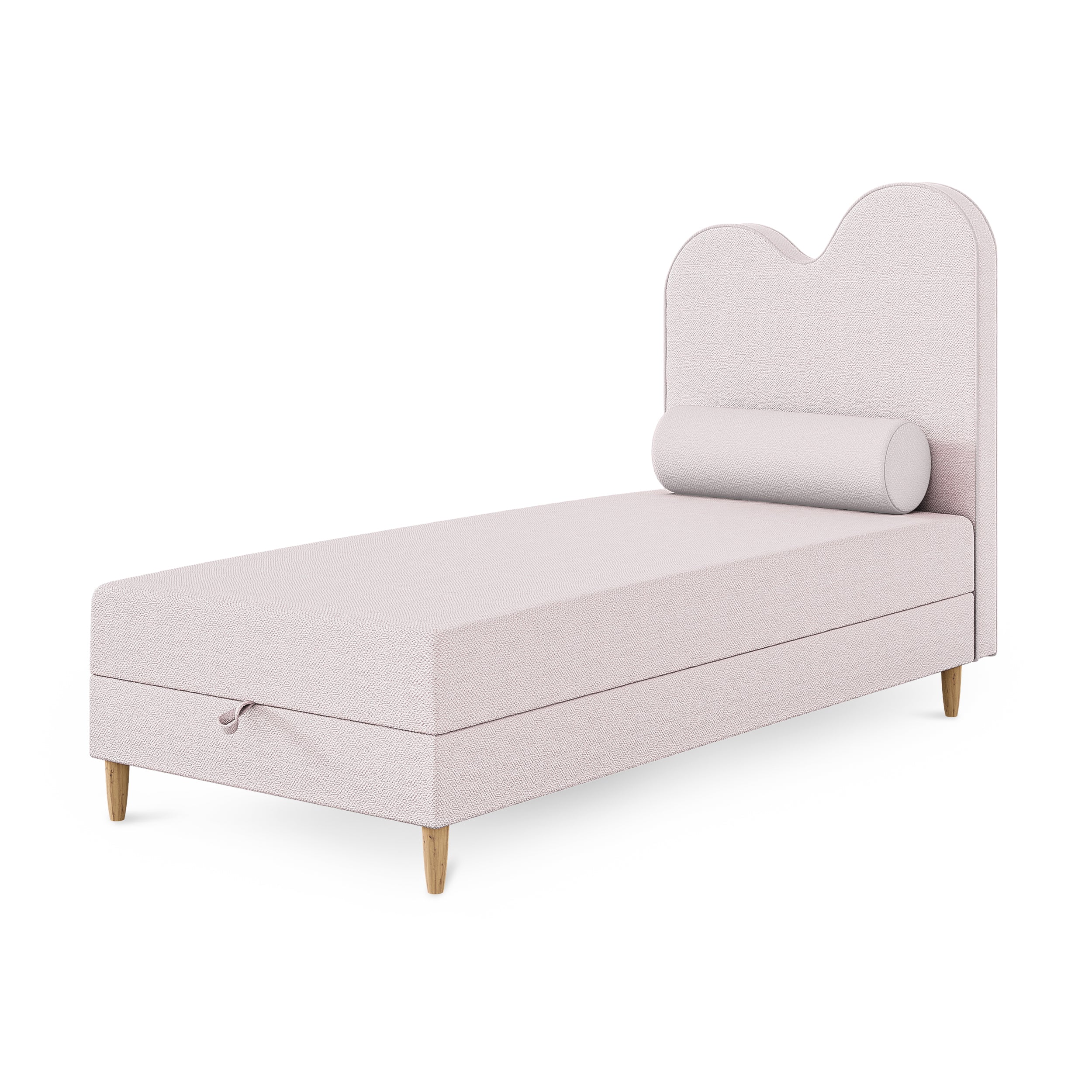 Kinder-Kontinentalbett mit gewelltem Kopfteil und Bettkasten im Soft-Modern-Stil | Mellia