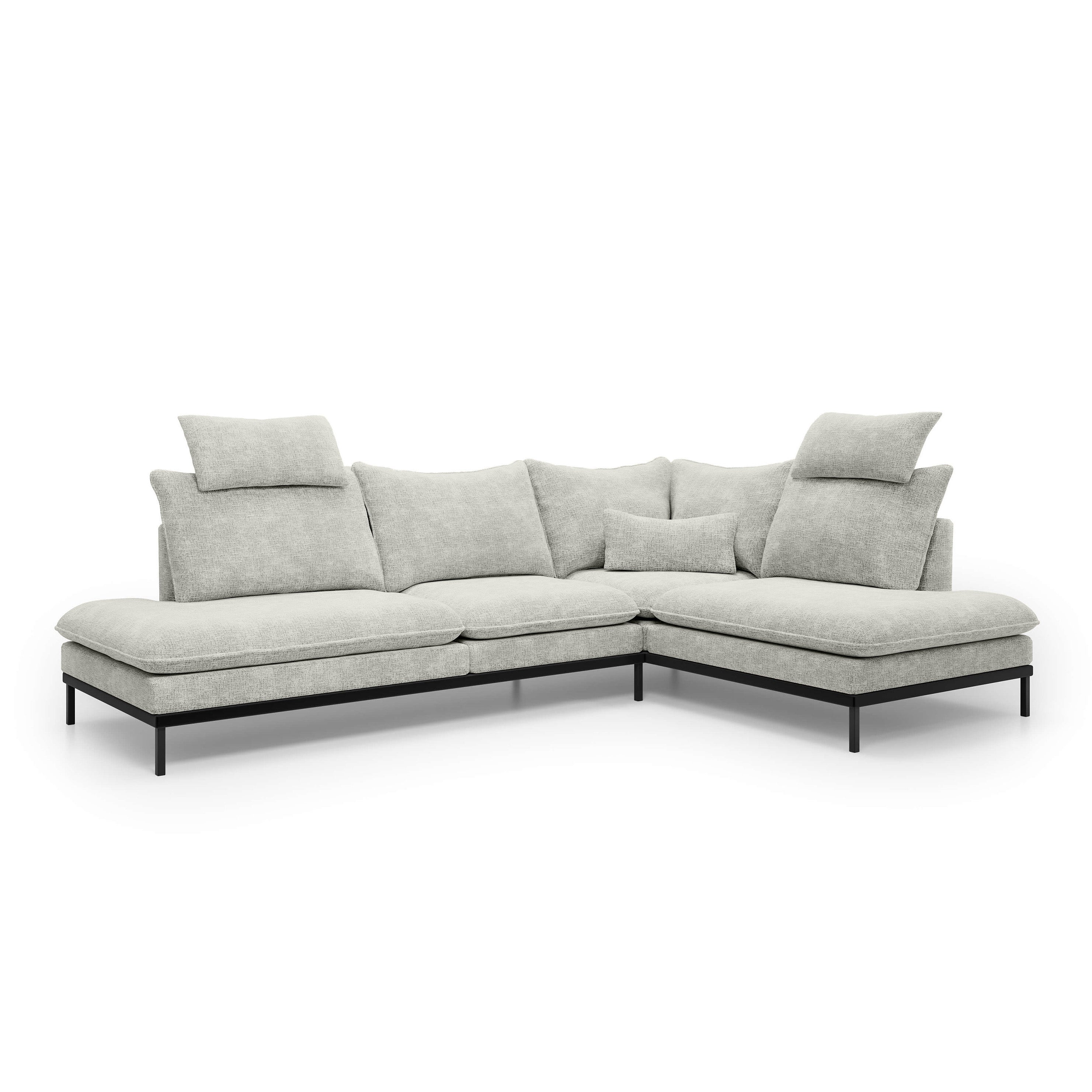 Narożnik Premium 4-osobowy 293×198 cm w stylu eleganckim | Leafy Prawostronna Szary Płomień (CREMONA 04)