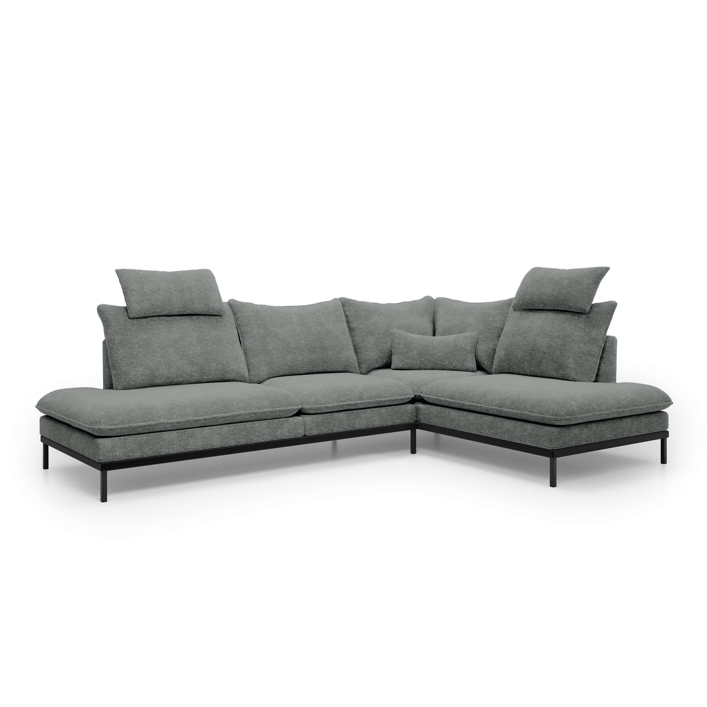 Narożnik Premium 4-osobowy 293×198 cm w stylu eleganckim | Leafy Prawostronna Szarość Dymu (CREMONA 96)