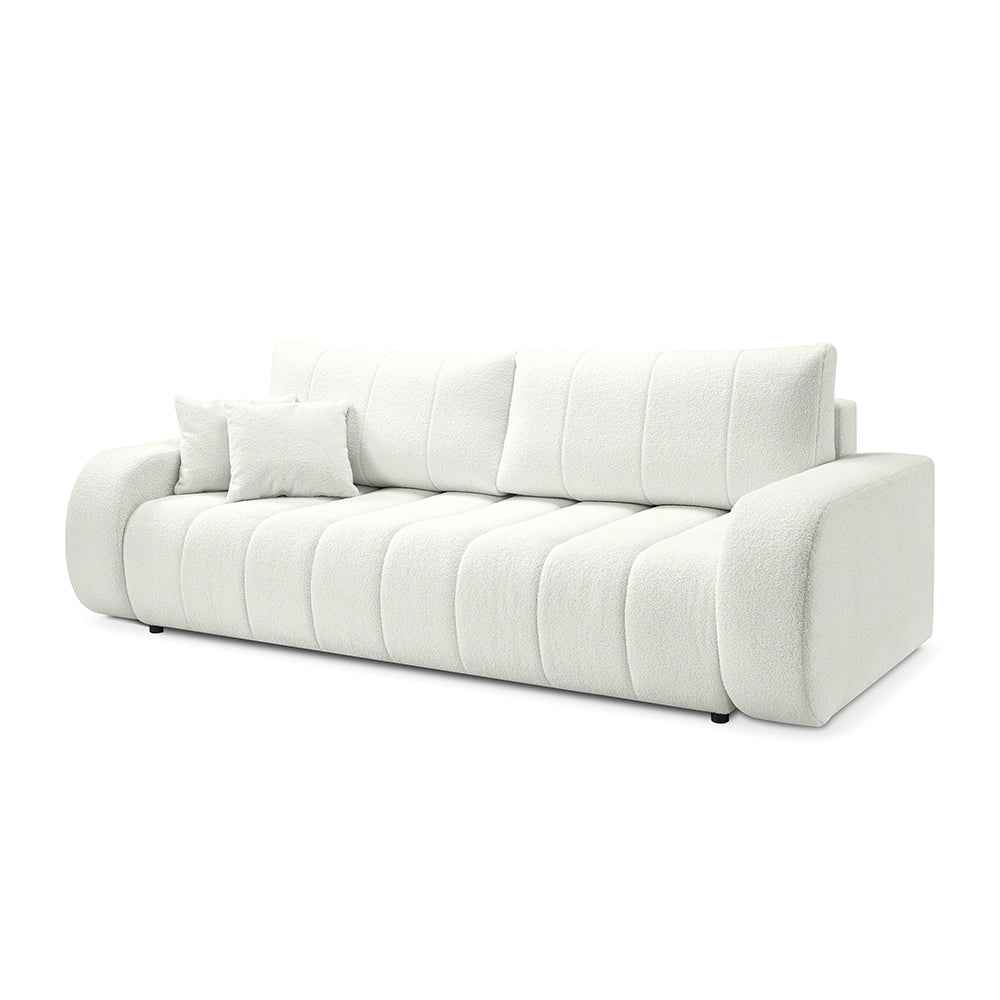 Sofa 3-osobowa z funkcją spania 144x200 w stylu skandynawskim | BALOA Kość Słoniowa (LAMBI 01)