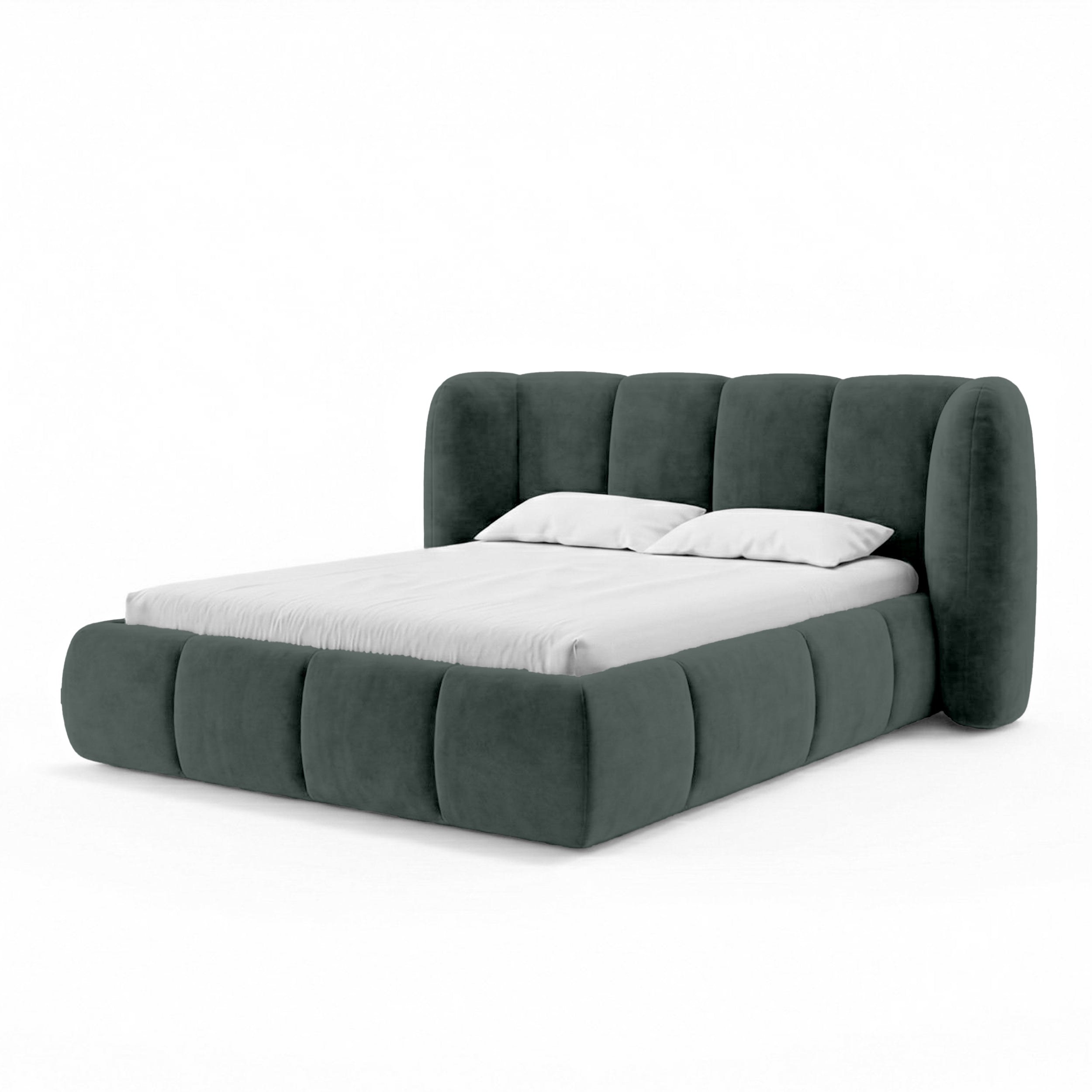 Polsterbett mit vertikaler Steppung und Bettkasten im Soft-Modern-Stil | Ventara