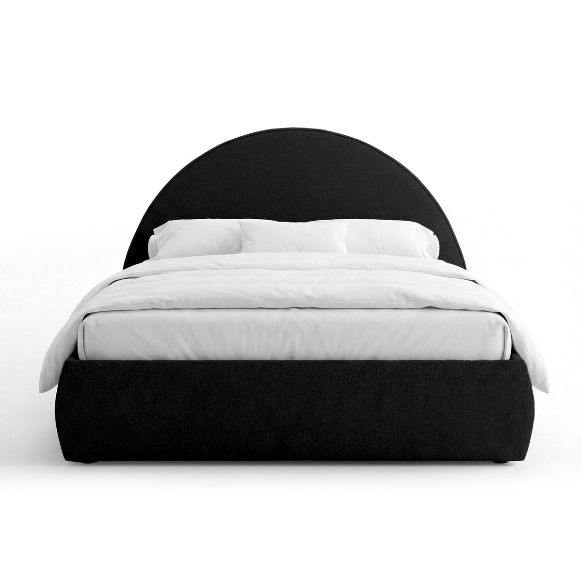 Polsterbett Bett mit Bettkasten und halbkreisförmigem Kopfteil im modernen Stil | Orizo