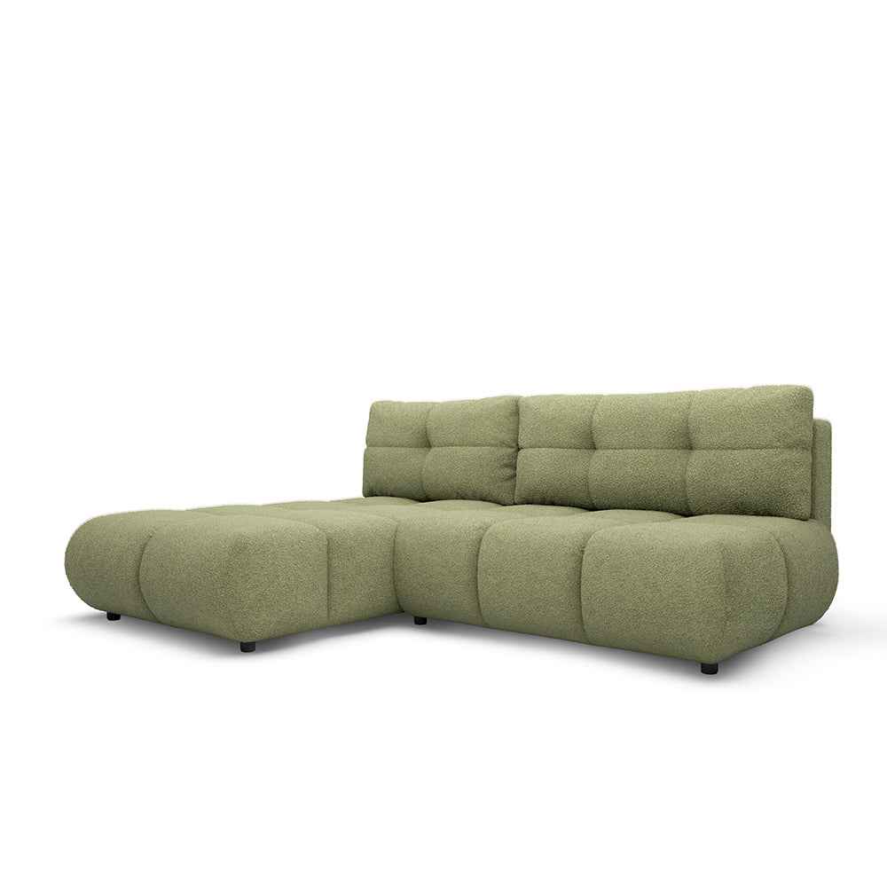 Narożnik z funkcją spania DL 230 cm w stylu nowoczesnym | Milorya Lewostronna Oliwkowy Mech (NOW OR NEVER 38)