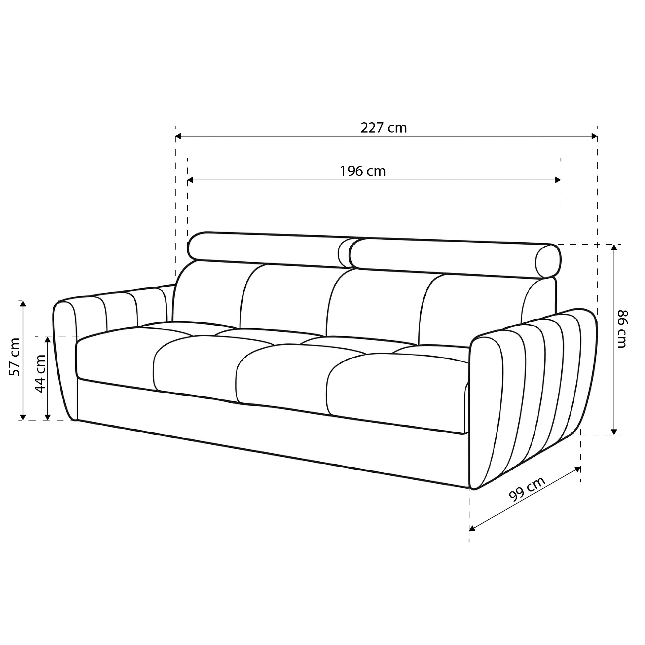 3-Sitzer-Sofa mit Schlaffunktion 227 cm im minimalistischen Stil | Franec