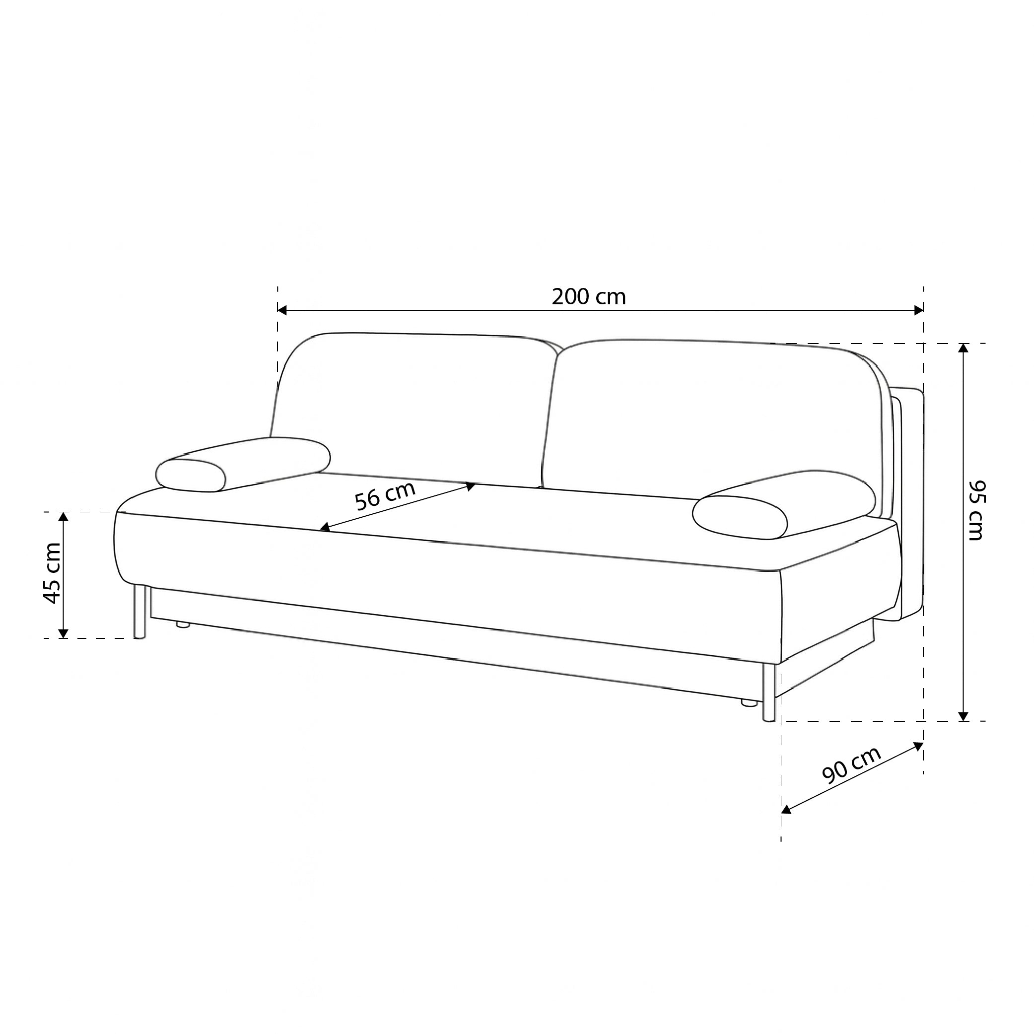 2-Sitzer-Sofa mit Schlaffunktion 140x200 mit Bettkasten im modernen Stil | Tola