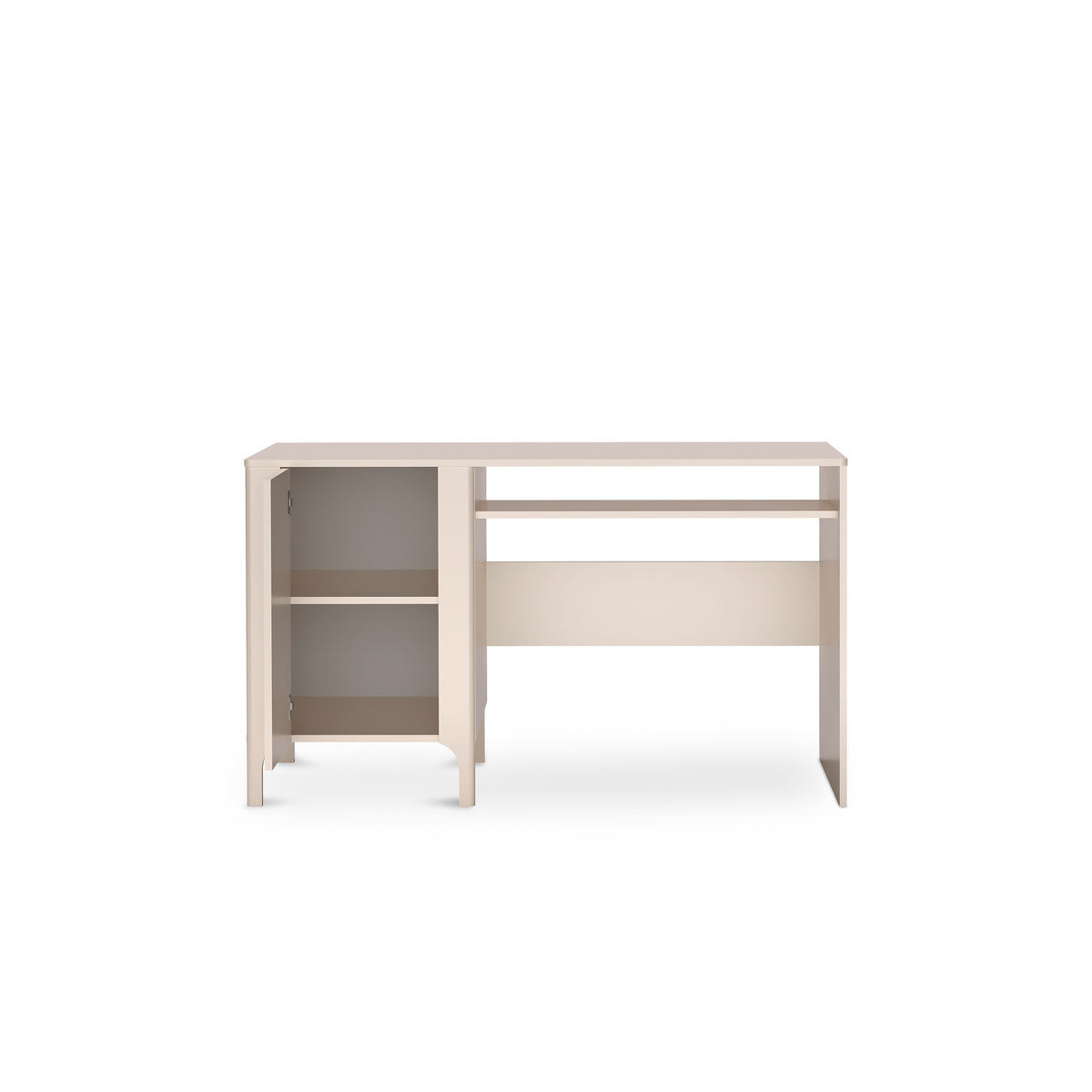 Schreibtisch EKLIPSO 135x78 mit Schrankfach im modernen Stil, Farbe Kaschmir – geöffnet | Pillovely