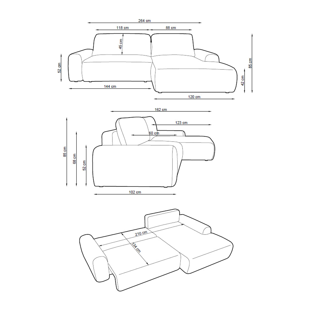 Ecksofa mit Schlaffunktion 125x200 mit Bettkasten im modernen Stil | Dori