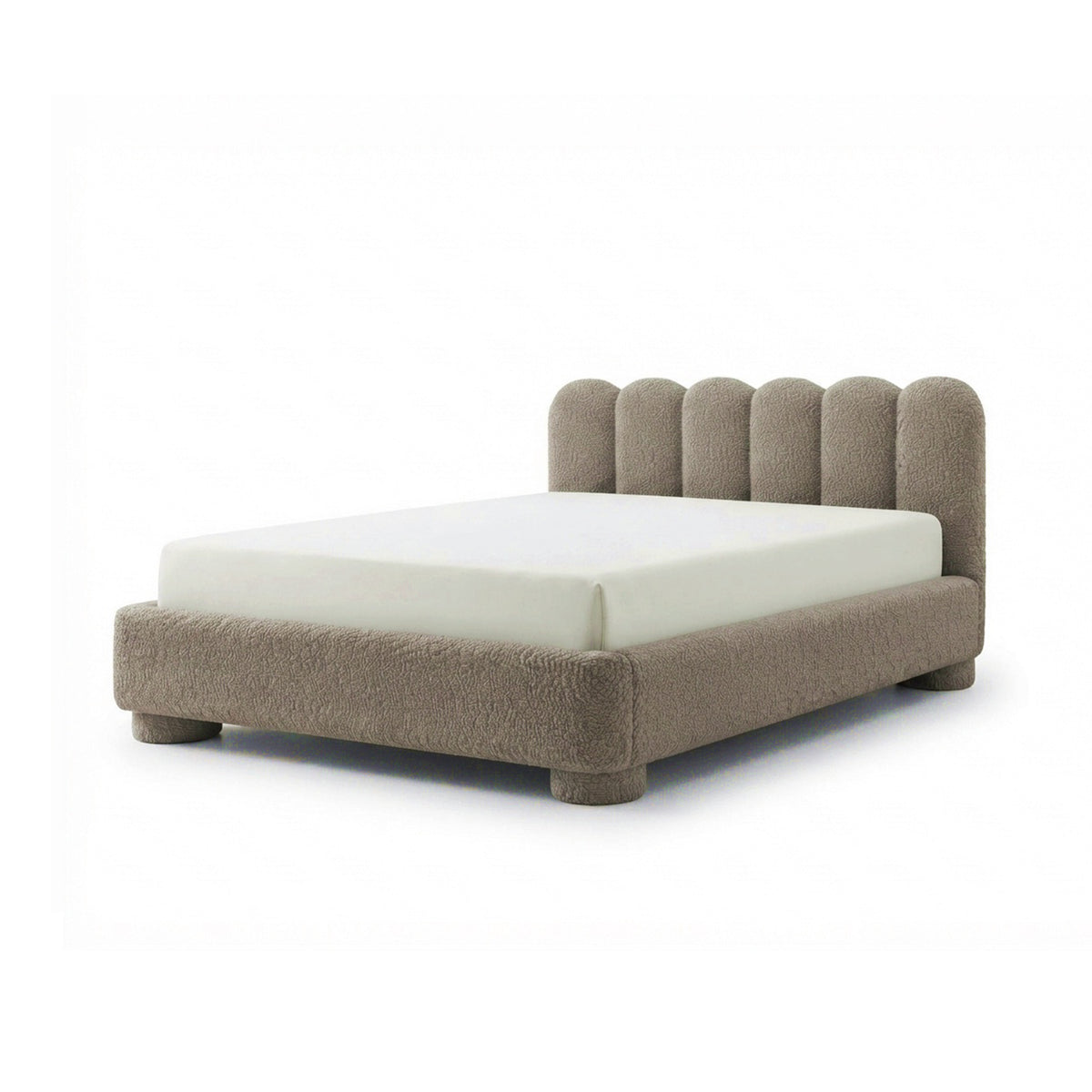 Polsterbett Lattri 120x200–200x200 mit Bettkasten im Modern-Organic-Stil, Stoff Coral – Farbe Aschenleinen (CORAL 50) | Pillovely