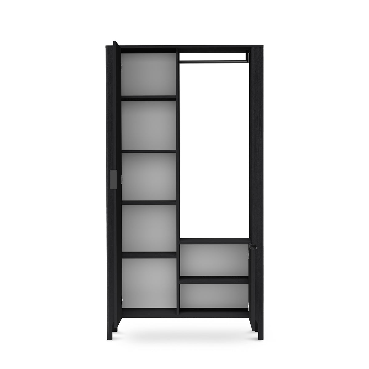Garderobe EKLIPSO 105x197 mit Spiegel im modernen Stil, Farbe Schwarz – geöffnet | Pillovely