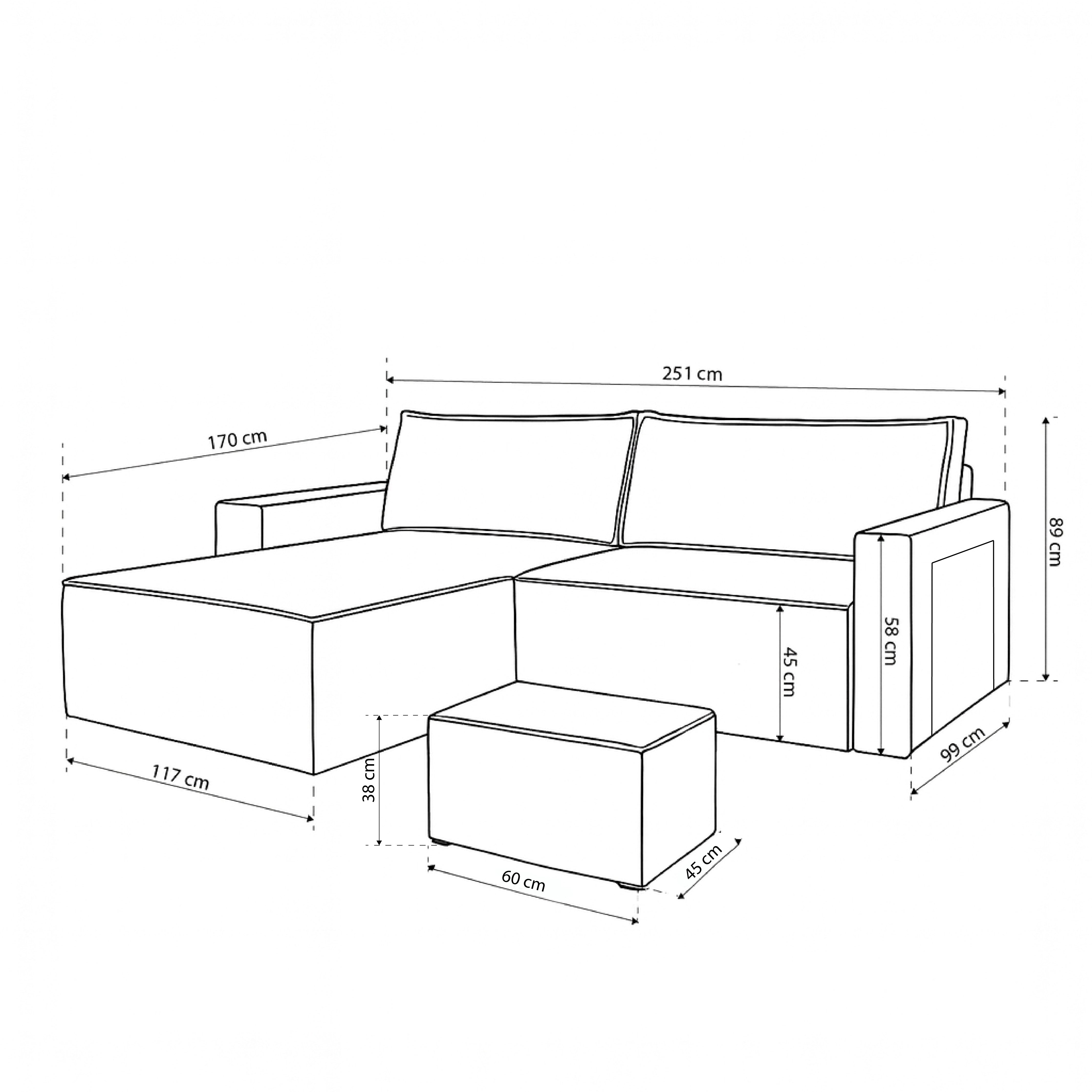 Universelles Ecksofa mit Schlaffunktion mit Hocker im modernen Stil | Klara