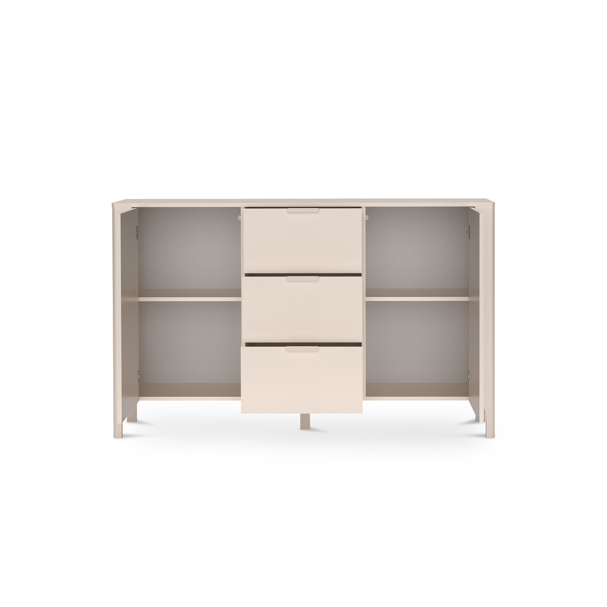 Kommode EKLIPSO 153x95 mit Fischgrätfronten im modernen Stil, Farbe Kaschmir – geöffnet | Pillovely