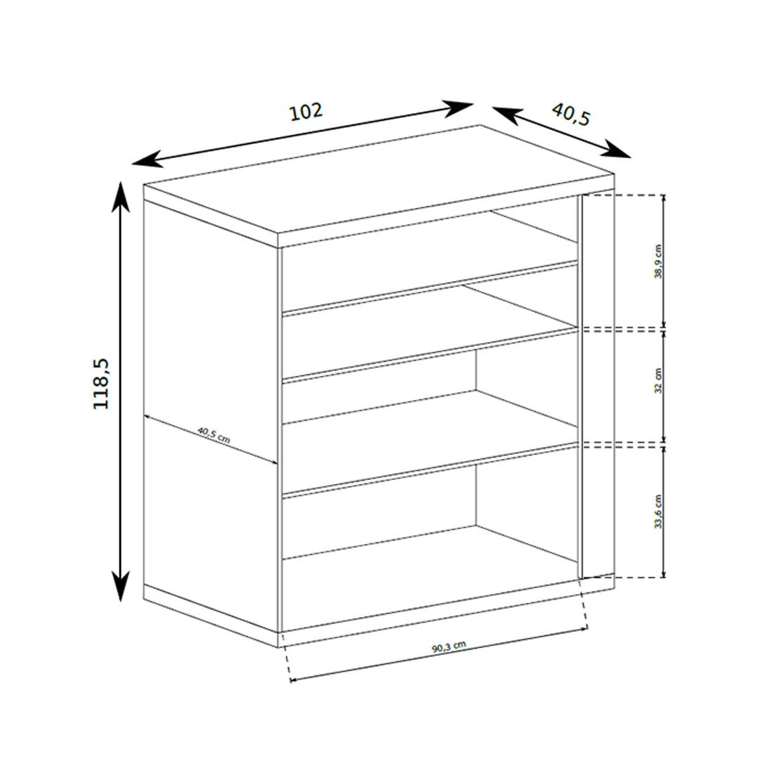 Kommode Korin 102x119 – Maßzeichnung mit Breite, Höhe und Tiefe