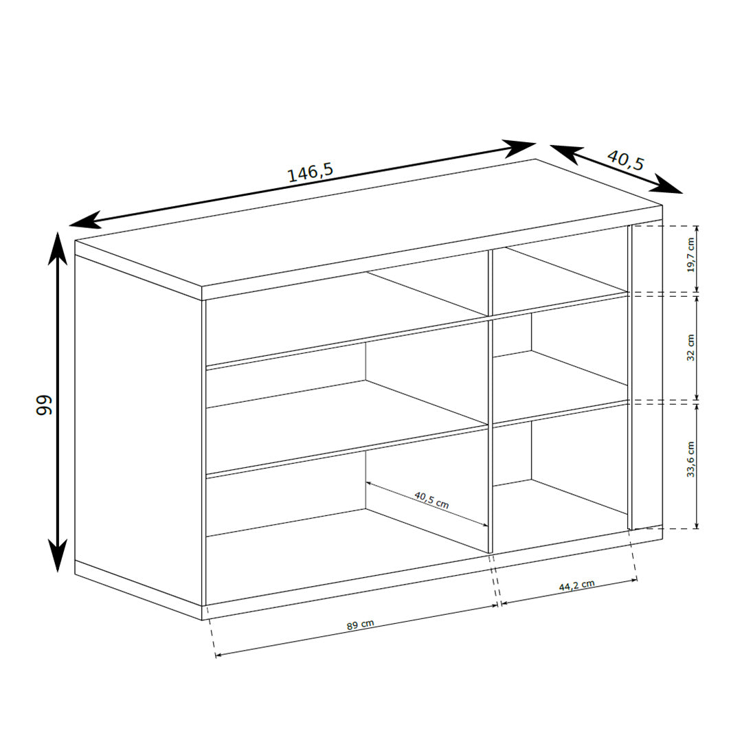 Kommode Korin 147x99 – Maßzeichnung mit Breite, Höhe und Tiefe