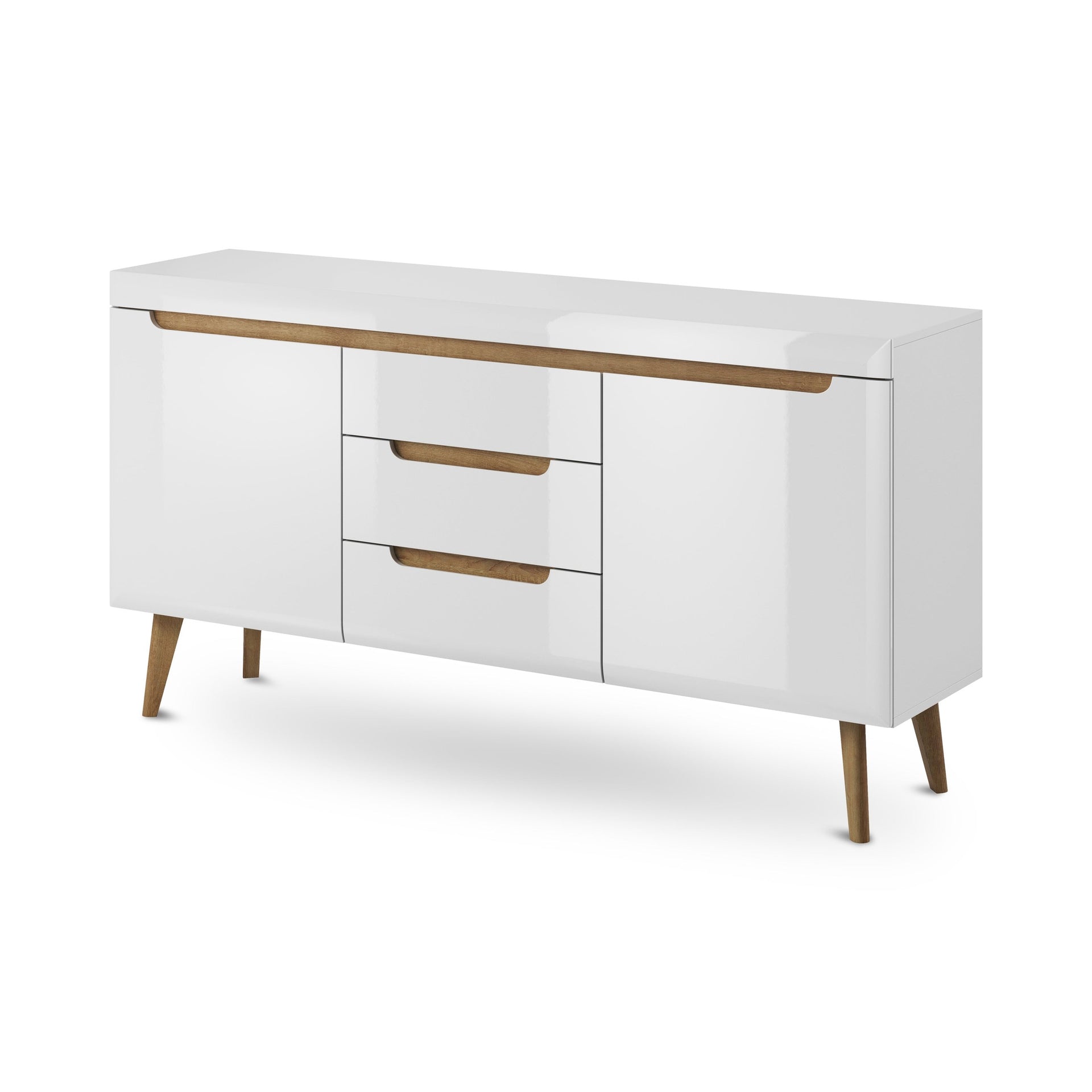 Komoda Trava 160x83 Biały Połysk Dąb Riviera