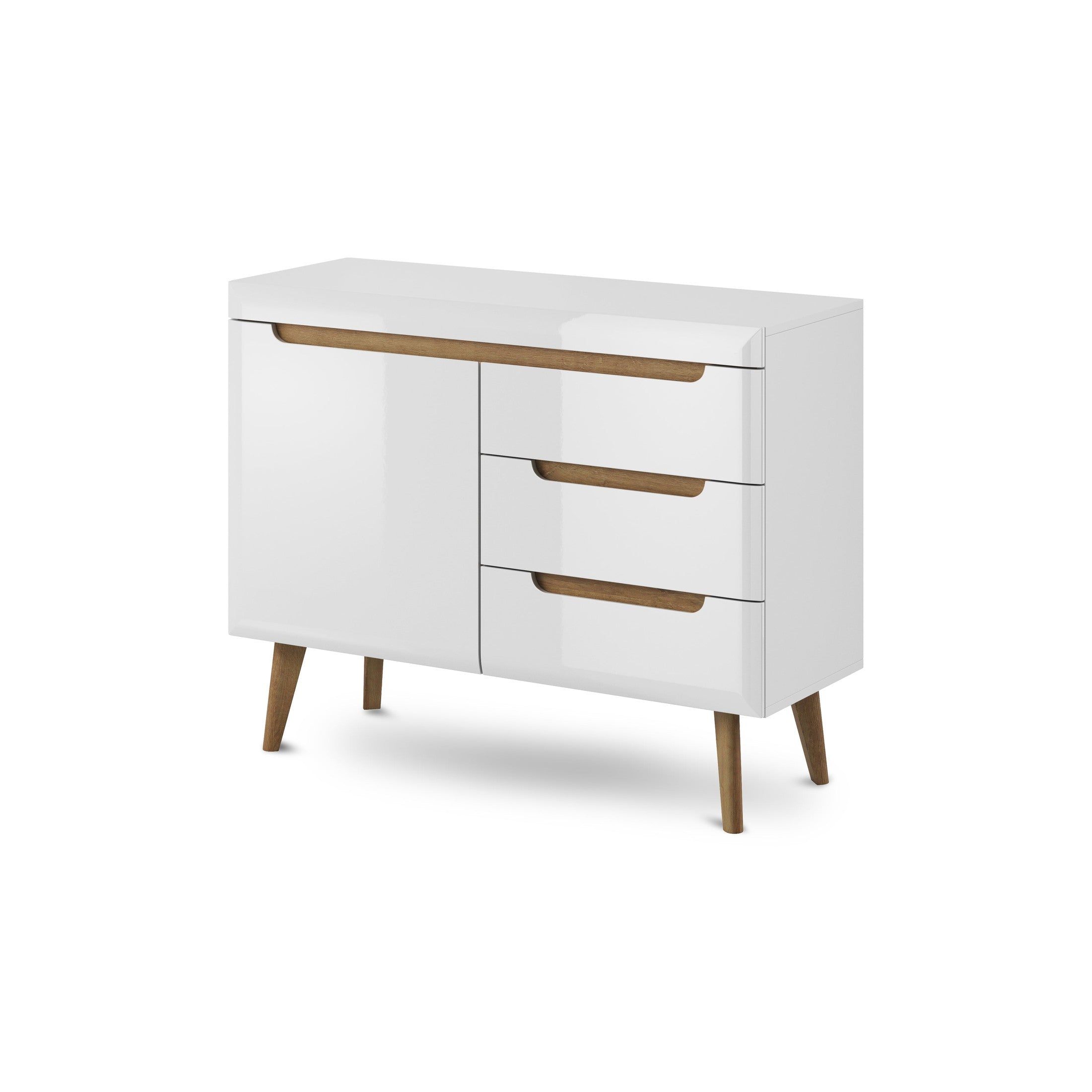 Komoda 107x83 w stylu skandynawskim | Trava Biały Połysk Dąb Riviera