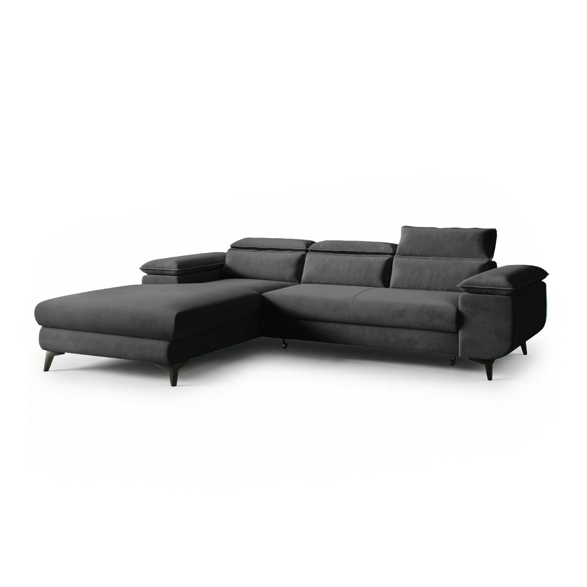 Ecksofa Bessi 276x205 linksseitig Grafitschatten (MONOLITH 92) mit Kopfstützen – modernes Ecksofa fürs Wohnzimmer