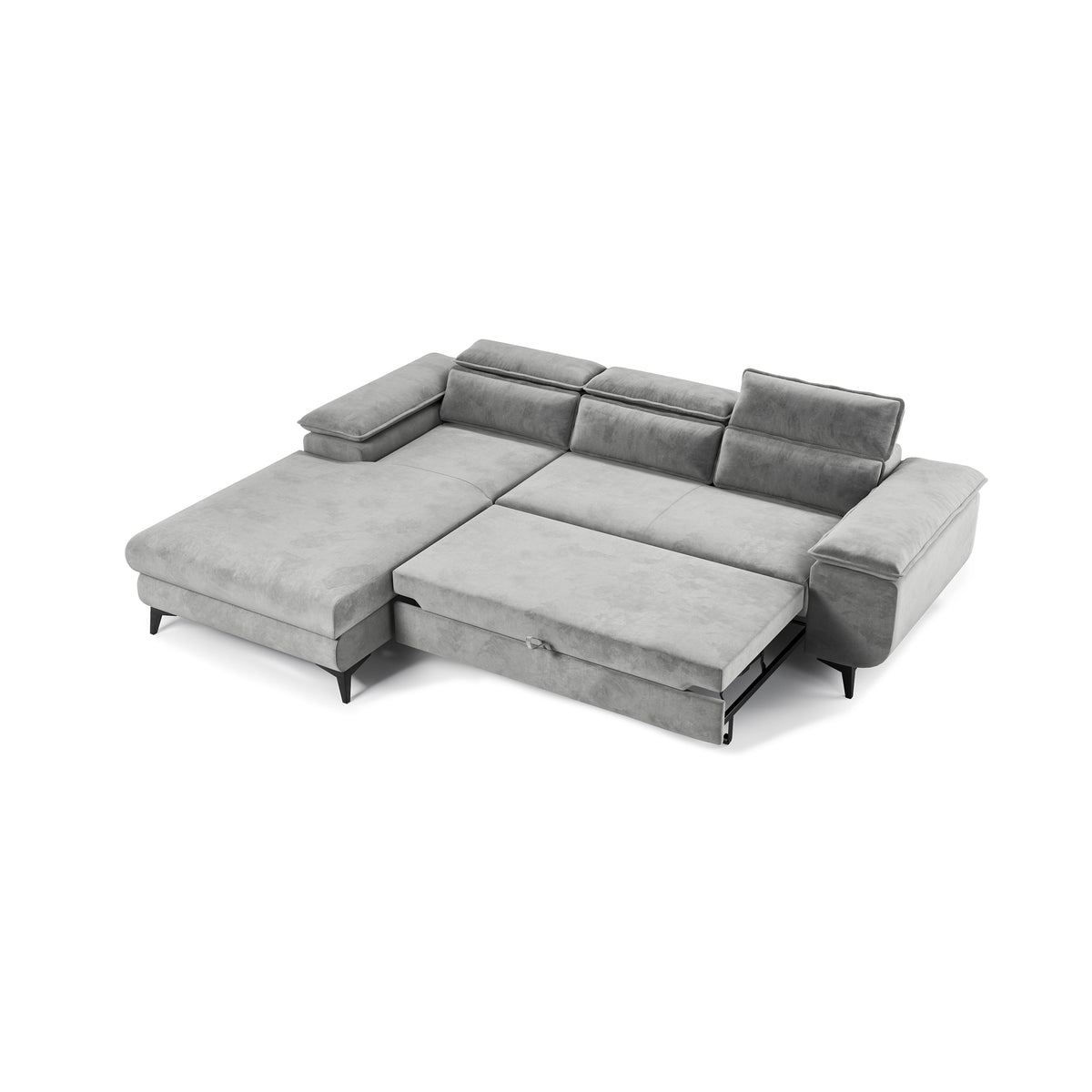 Ecksofa Bessi 276x205 nach dem Ausklappen mit dem Delfin-Mechanismus – Ecksofa mit Schlaffunktion, Liegefläche 216x124 cm