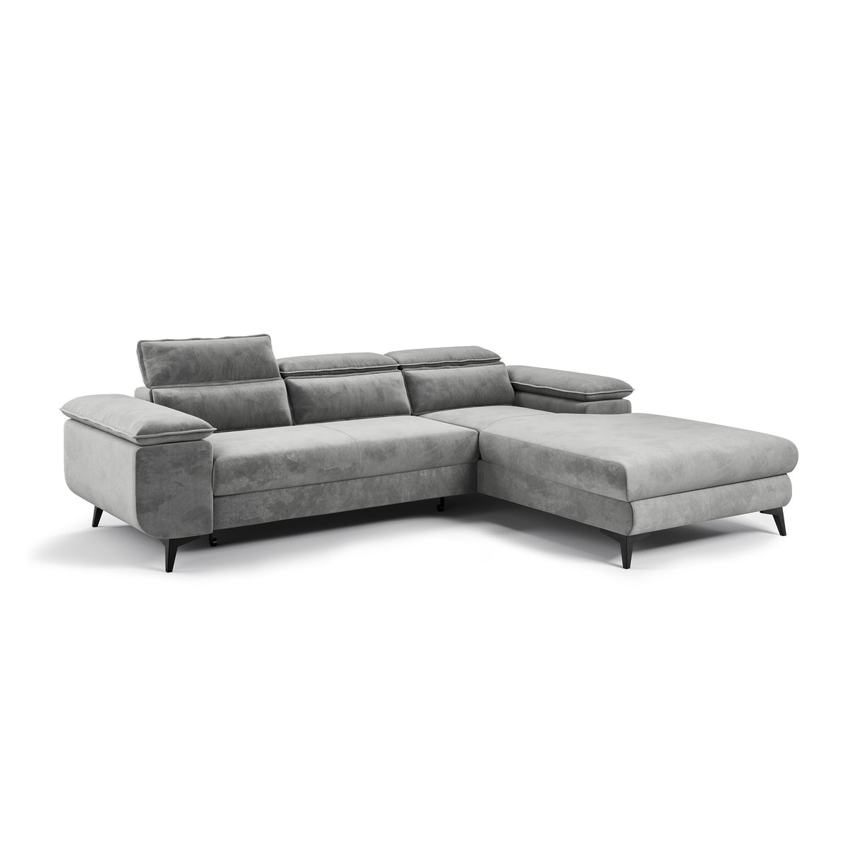 Ecksofa Bessi 276x205 rechtsseitig Aschnebel (MONOLITH 84) – Longchair rechts, Schrägansicht