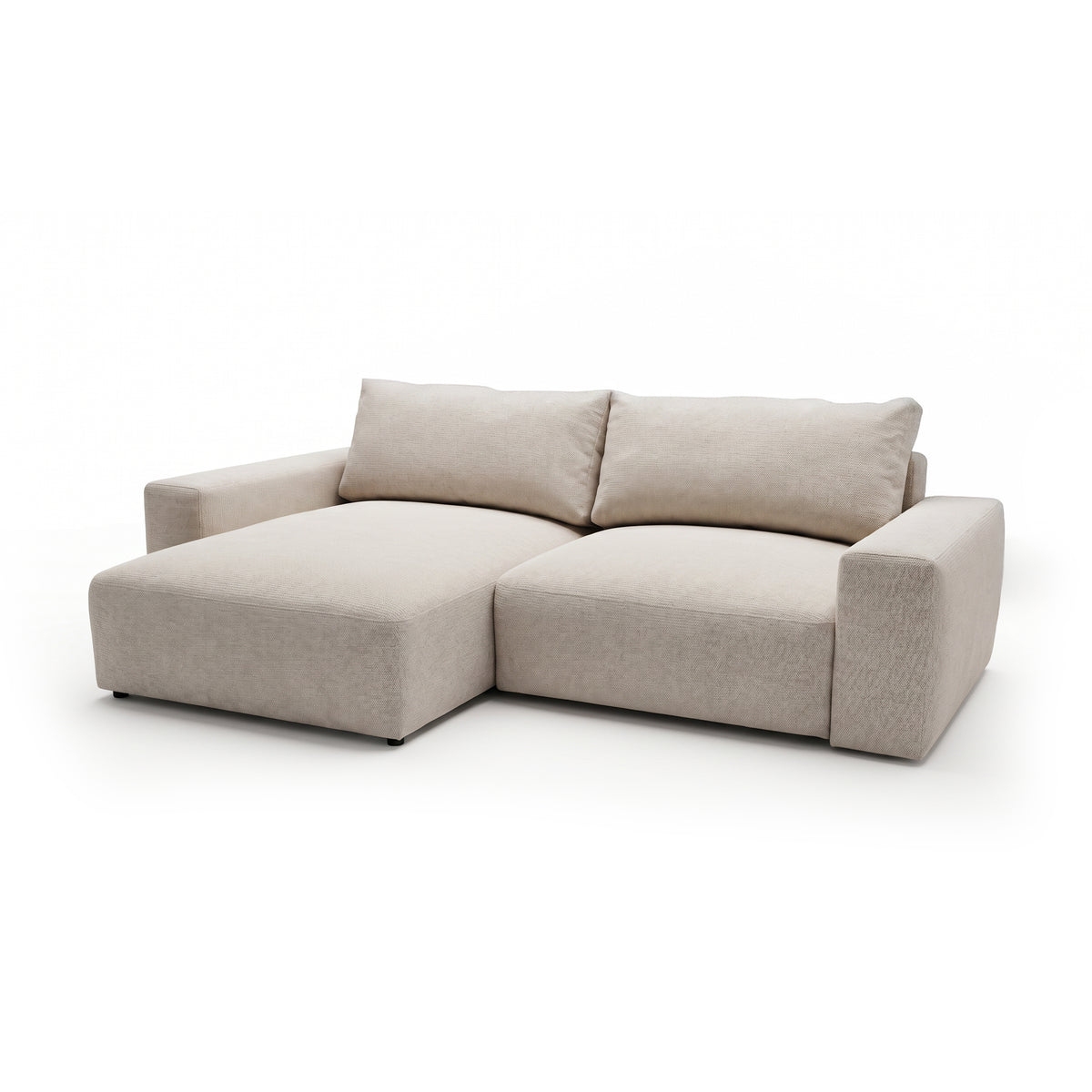 Modulares Ecksofa Iskeli Creme Taupe (ARAGON 03) linksseitig Schrägansicht – Ecksofa mit Ottomane und Schlaffunktion