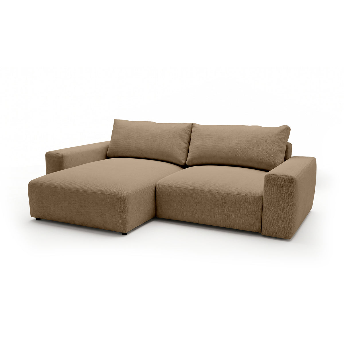 Modulares Ecksofa Iskeli Walnussbeige (ARAGON 14) linksseitig Schrägansicht – Ecksofa mit Ottomane im Stoff Aragon