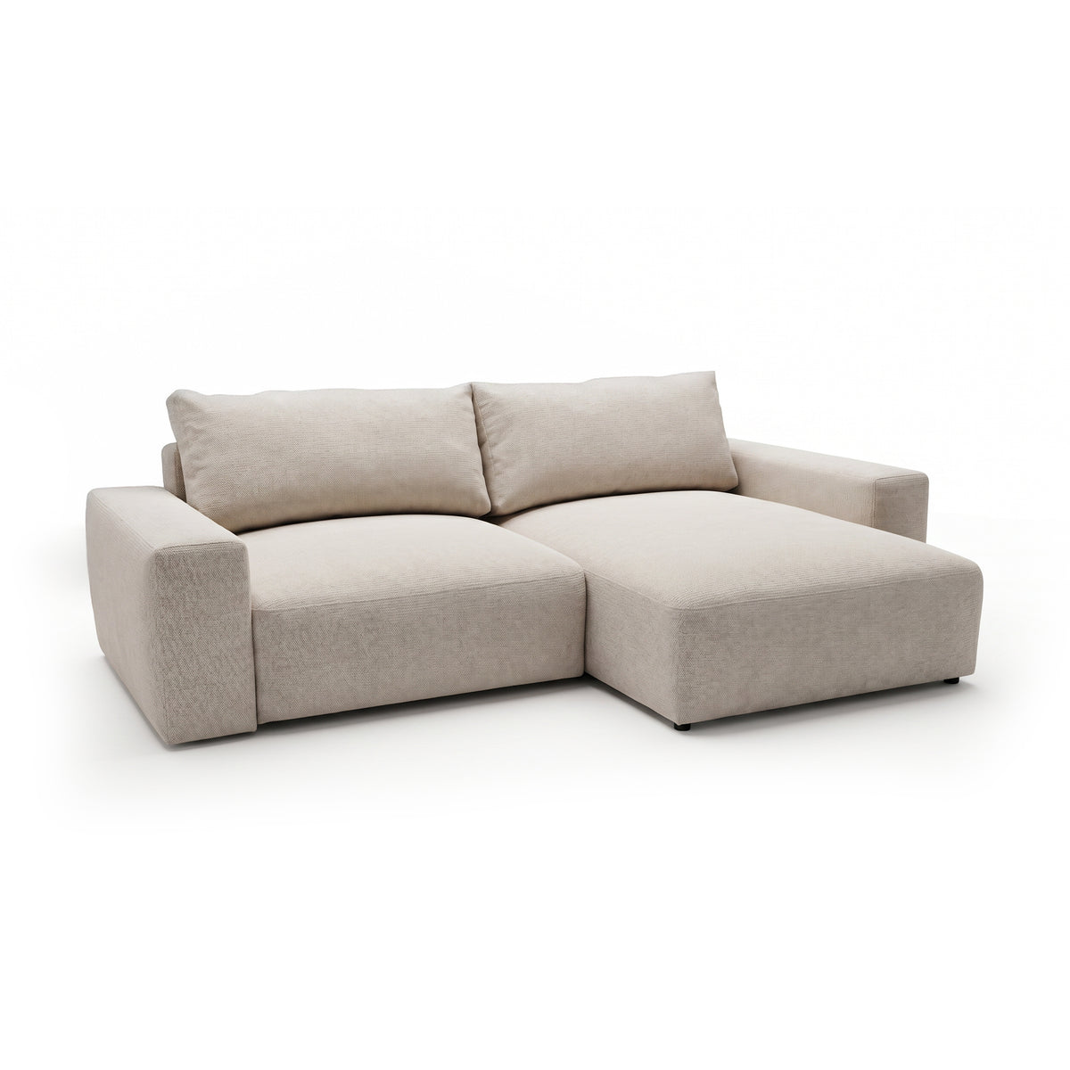 Modulares Ecksofa Iskeli Creme Taupe (ARAGON 03) rechtsseitig Schrägansicht – Ecksofa mit Bettkasten