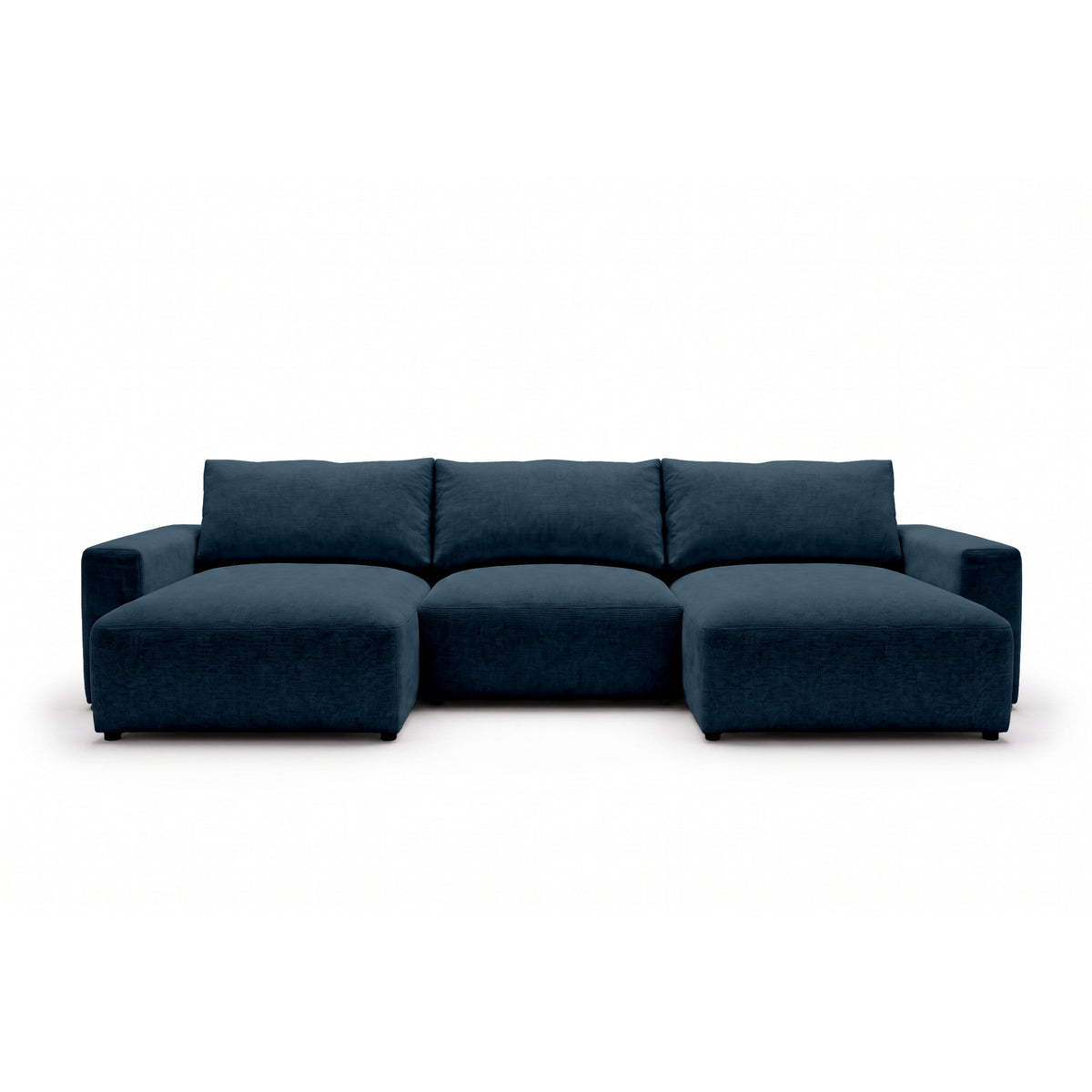 Modulare Wohnlandschaft U Iskeli 361 cm Tintentgranit (ARAGON 74) von vorne – Ecksofa mit zwei Ottomanen im Stoff Aragon