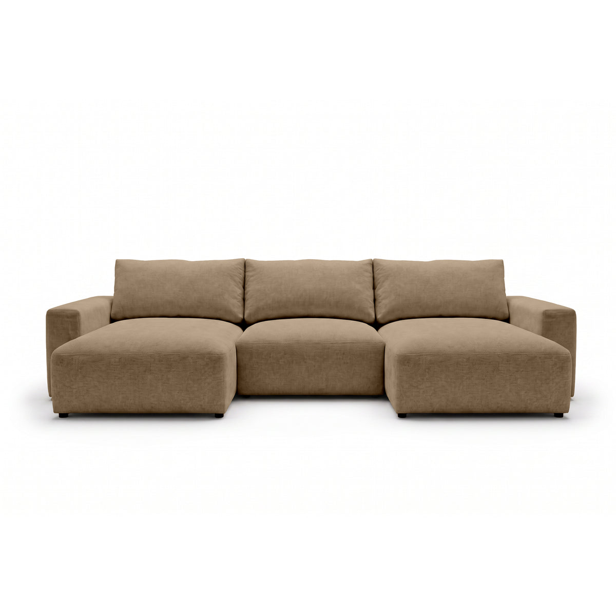 Modulare Wohnlandschaft U Iskeli 361 cm Walnussbeige (ARAGON 14) von vorne – Ecksofa mit zwei Ottomanen im Stoff Aragon