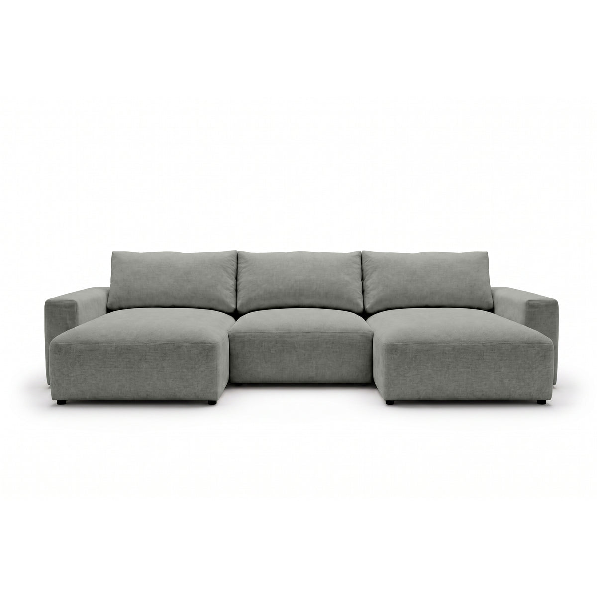 Modulare Wohnlandschaft U Iskeli 361 cm Stahlgrau (ARAGON 83) von vorne – Ecksofa mit zwei Ottomanen im Stoff Aragon