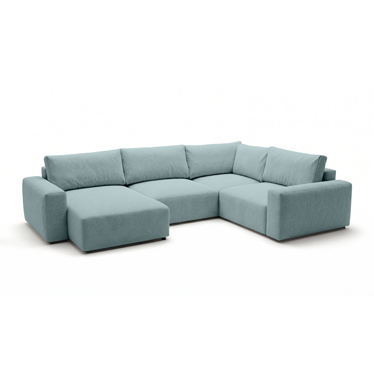 Modulares Ecksofa UL Iskeli Plus 341 cm Eisazur (ARAGON 70) linksseitig Schrägansicht – großes Ecksofa im Stoff Aragon