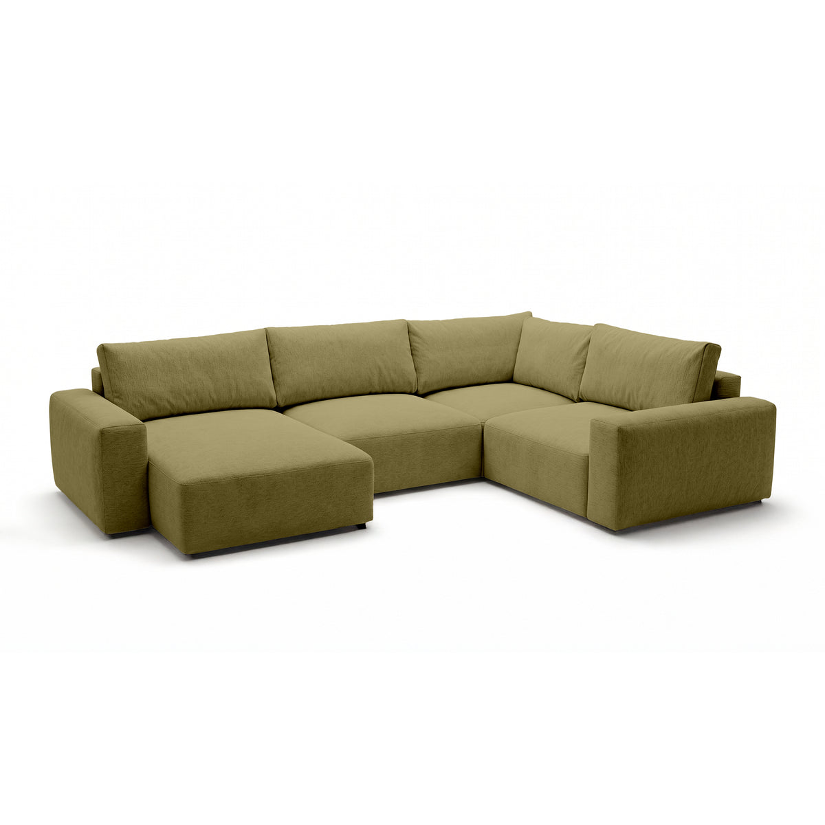 Modulares Ecksofa UL Iskeli Plus 341 cm Goldenes Leinen (ARAGON 35) linksseitig Schrägansicht – großes Ecksofa im Stoff Aragon