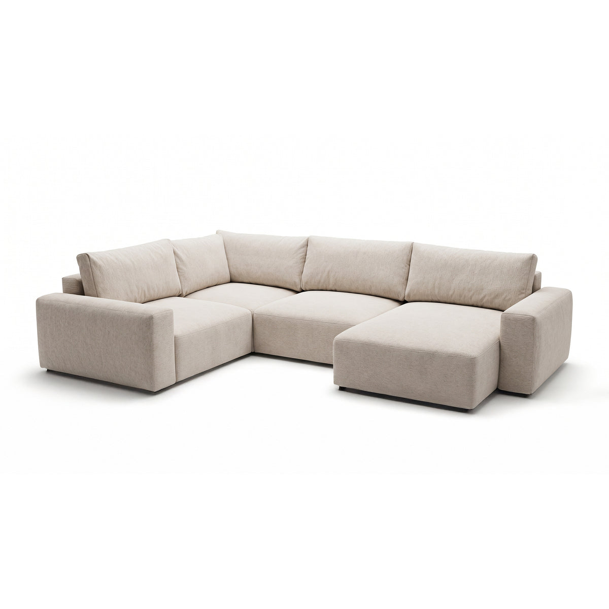 Modulares Ecksofa UL Iskeli Plus 341 cm Creme Taupe (ARAGON 03) rechtsseitig Schrägansicht – Ecksofa mit zwei Bettkästen