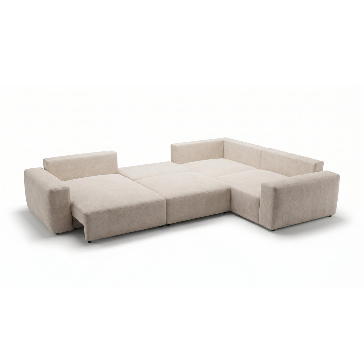 Modulares Ecksofa UL Iskeli Plus Creme Taupe (ARAGON 03) linksseitig ausgeklappt – Ecksofa zum täglichen Schlafen