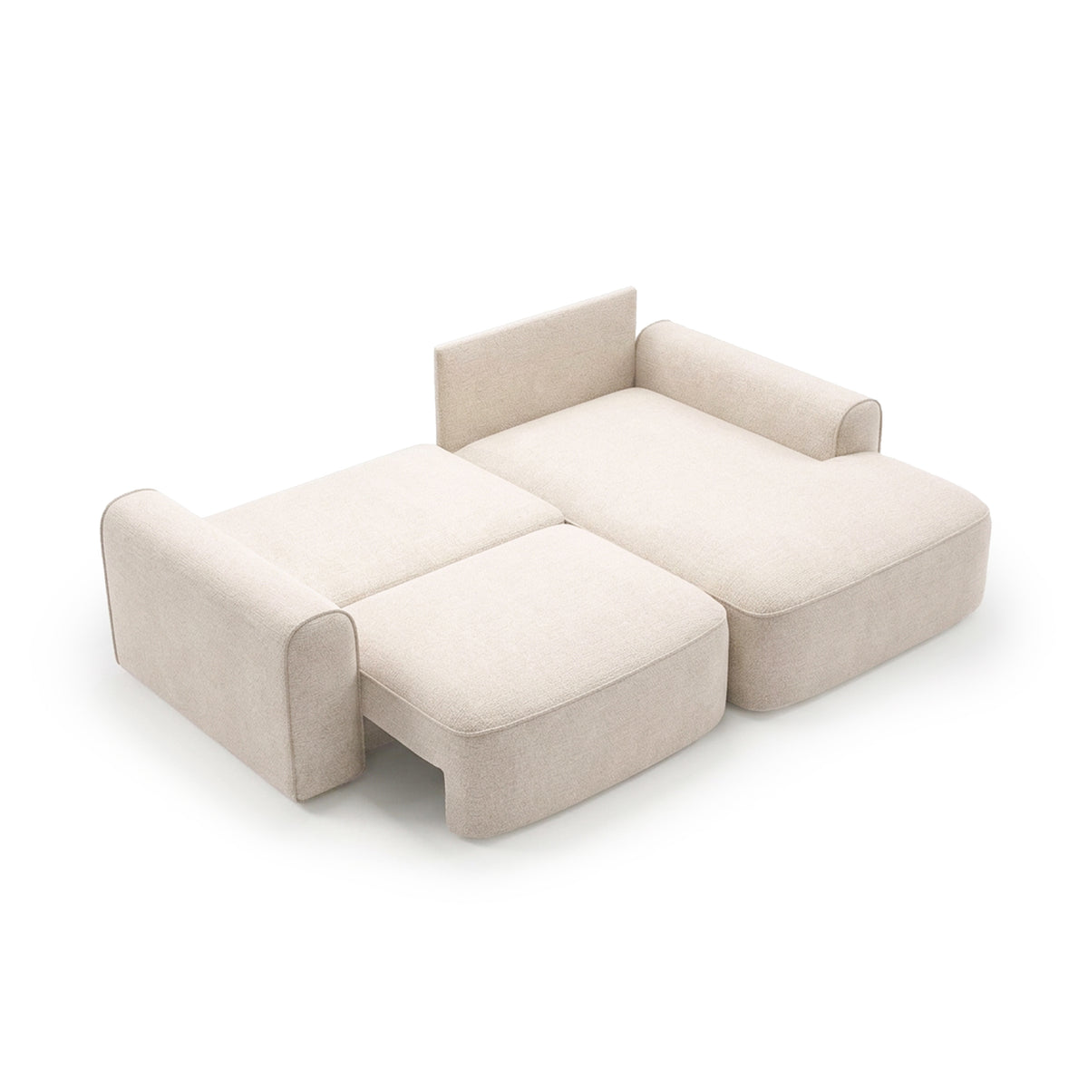 Ecksofa Saniri rechtsseitig – ausgezogene Schlaffläche, Schlafecksofa mit Automatik