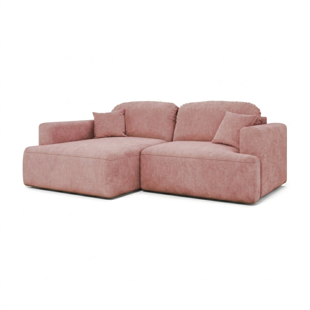 Ecksofa Senvali 240 cm Zimtpflaume (CLOUD 63) linksseitig – Ecksofa mit Schlaffunktion, Schrägansicht
