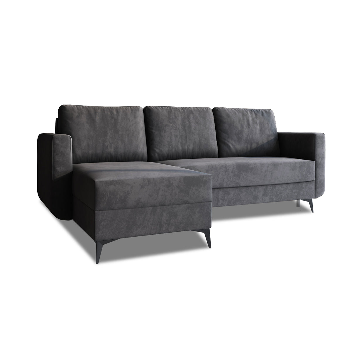 Ecksofa mit Schlaffunktion Forra Grafitgrau (MANILA 19), linksseitige Version, Velours-Stoff Manila