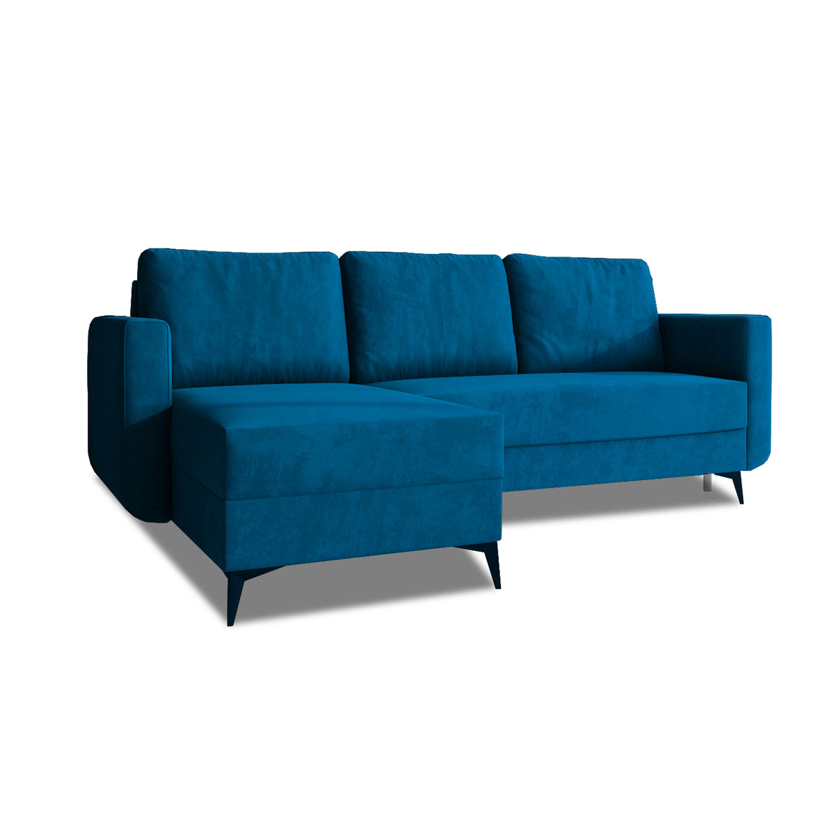 Ecksofa mit Schlaffunktion Forra Nachtsaphir (MANILA 26), linksseitige Version, Velours-Stoff Manila