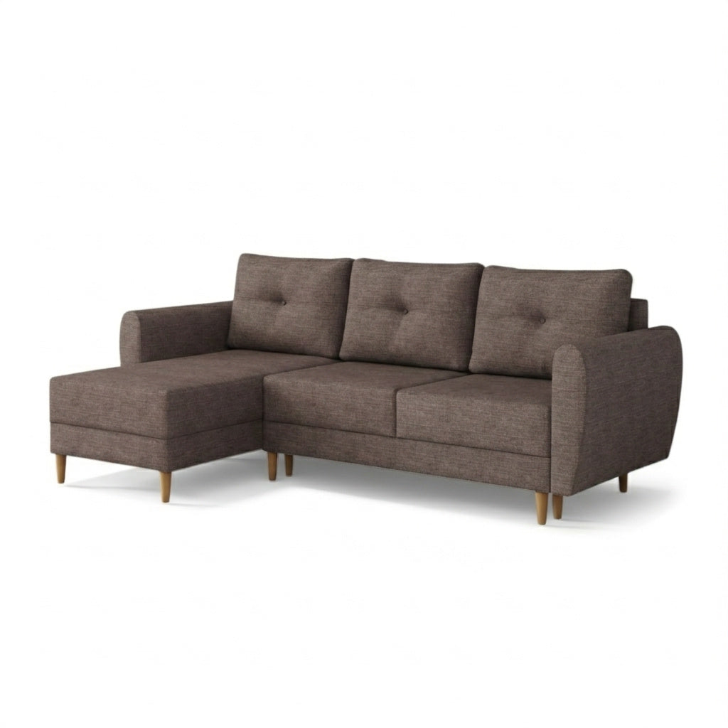 Ecksofa mit Schlaffunktion Harmi Sandtaupe (SAWANA 12), linksseitige Version, Flechtgewebe Sawana