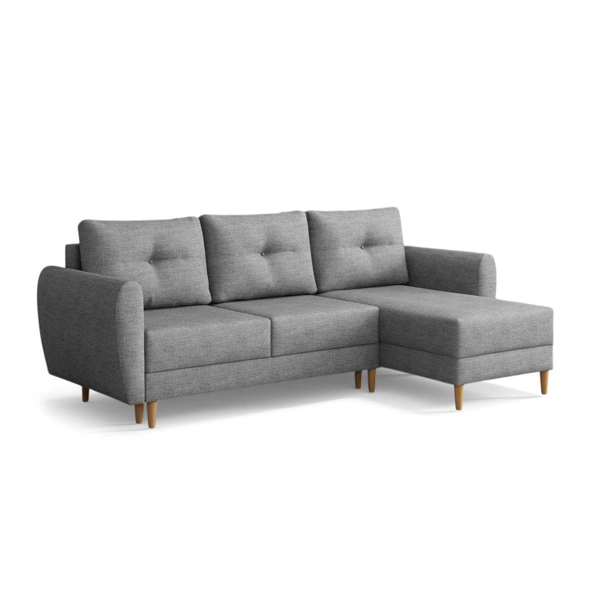 Gestepptes Ecksofa Harmi 235 cm Aschquarz (SAWANA 32), rechtsseitige Version auf Holzbeinen