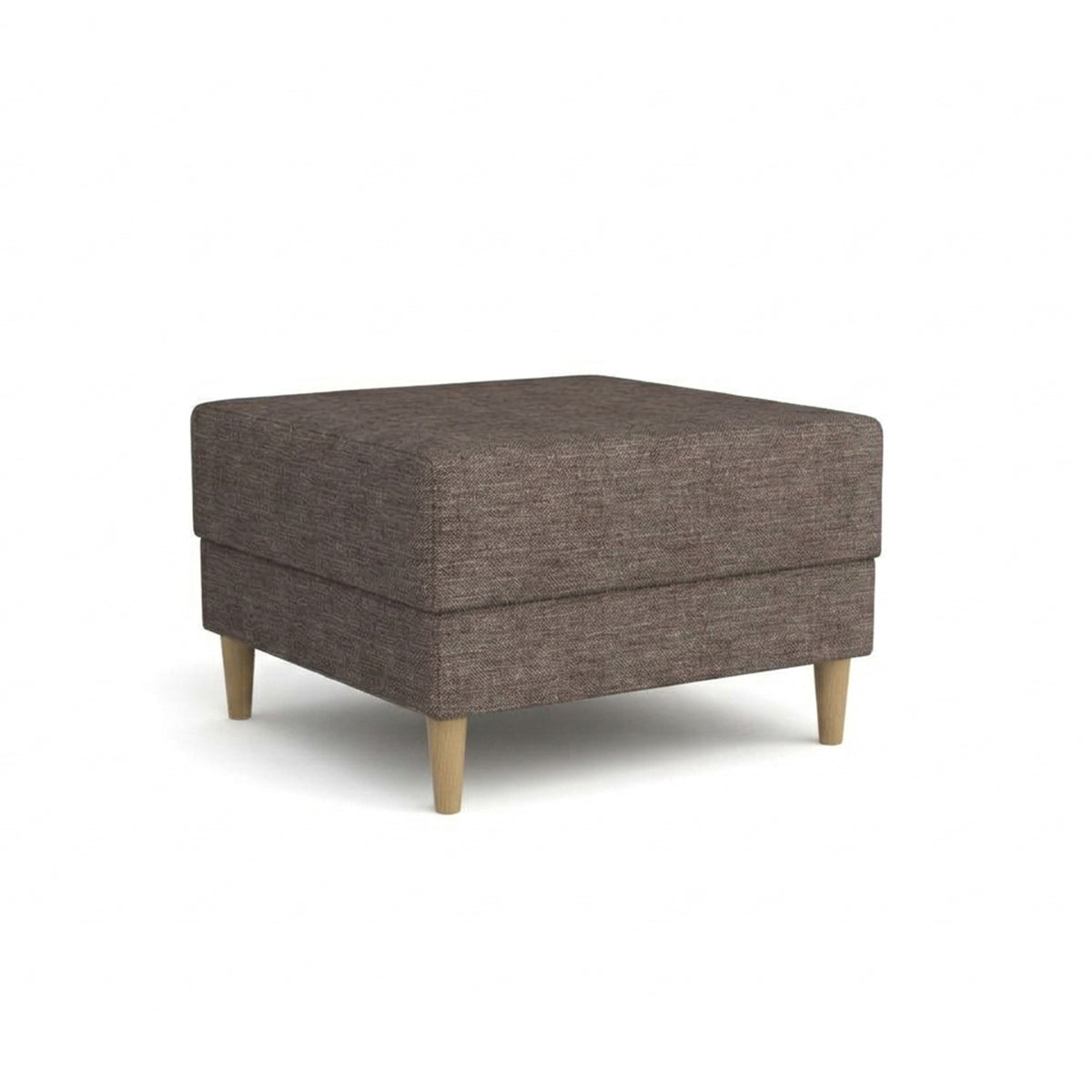 Pouf Harmi 66x66 Sandtaupe (SAWANA 12) – gepolsterter Pouf aus Flechtgewebe auf Buchenholzbeinen