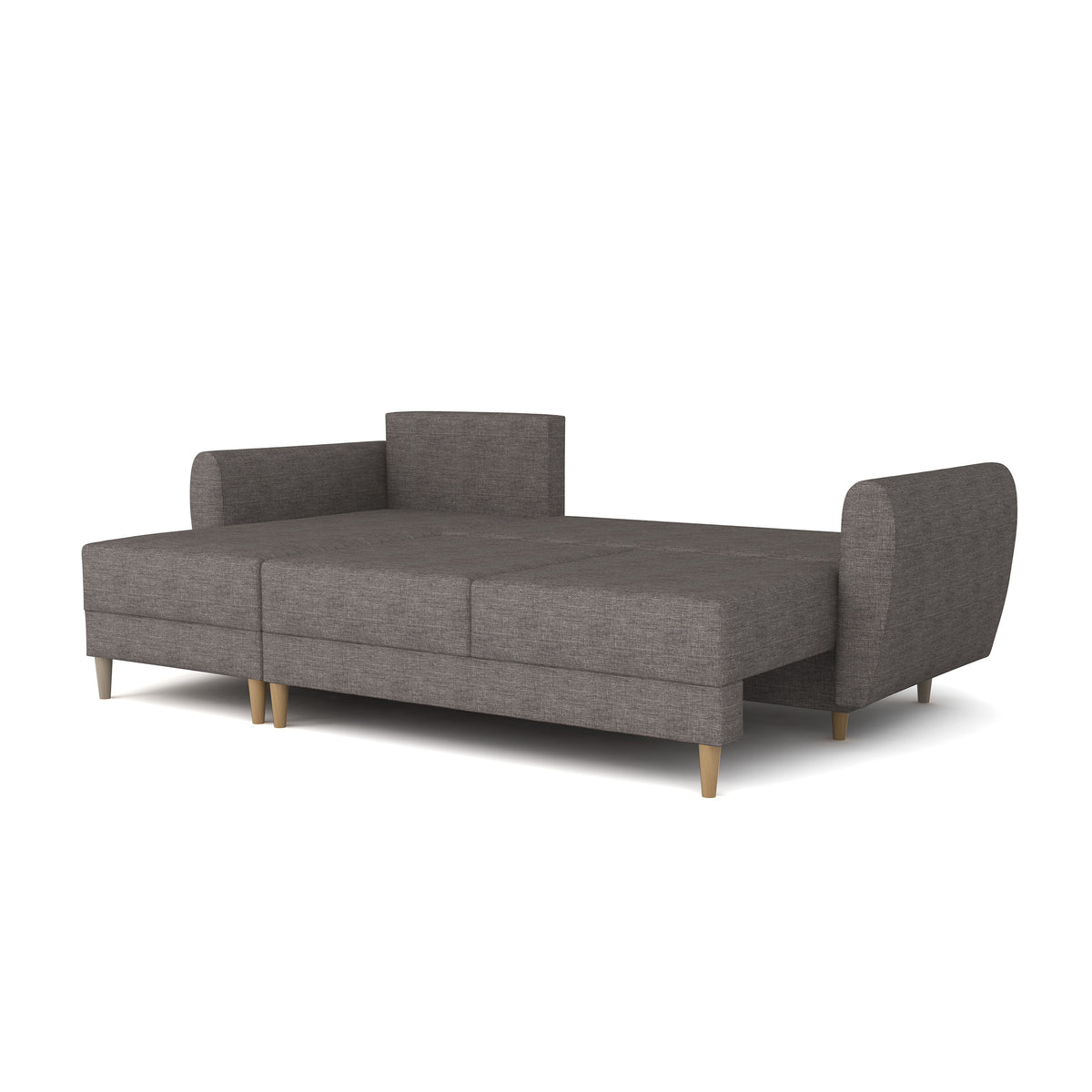 Ausgeklapptes Ecksofa Harmi Silbernebel (SAWANA 05) – Liegefläche 200 × 130 cm, Mechanismus DL