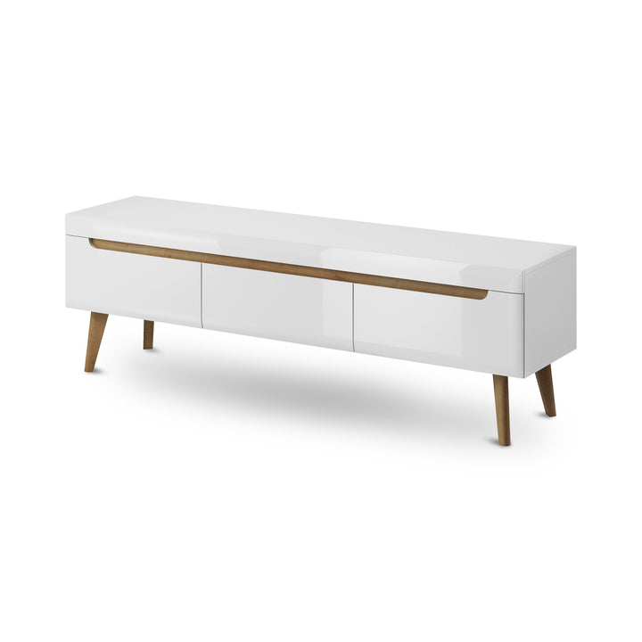 Szafka RTV Trava 160x50 Biały Połysk Dąb Riviera