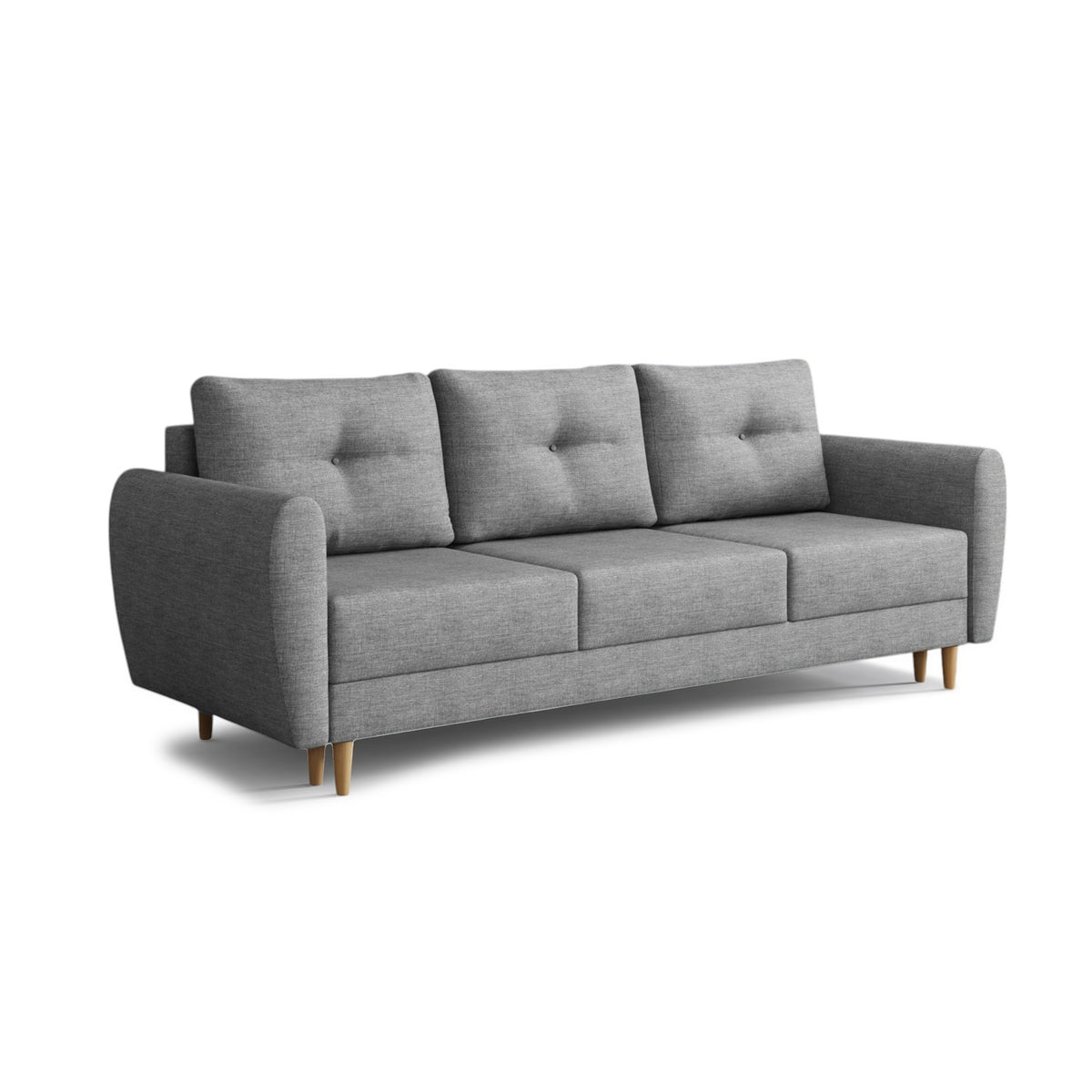 Sofa Harmi 235 cm Aschquarz (SAWANA 32) – Dreisitzer-Sofa mit Bettkasten auf Buchenholzbeinen