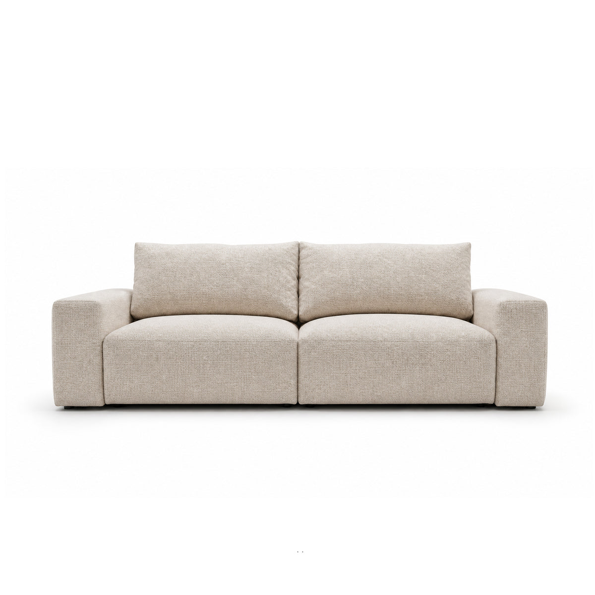 Modulsofa Iskeli 260 cm Creme Taupe (ARAGON 03) von vorne – zwei Module mit Armlehnen und niedrige schwarze Füße