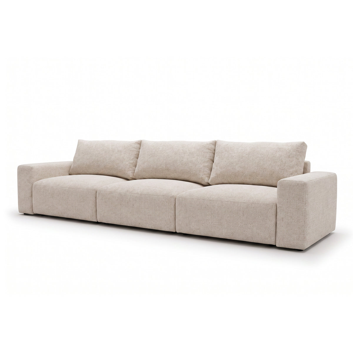 Modulsofa Iskeli Plus 361 cm Creme Taupe (ARAGON 03) Schrägansicht – große Sofa mit drei Rückenkissen