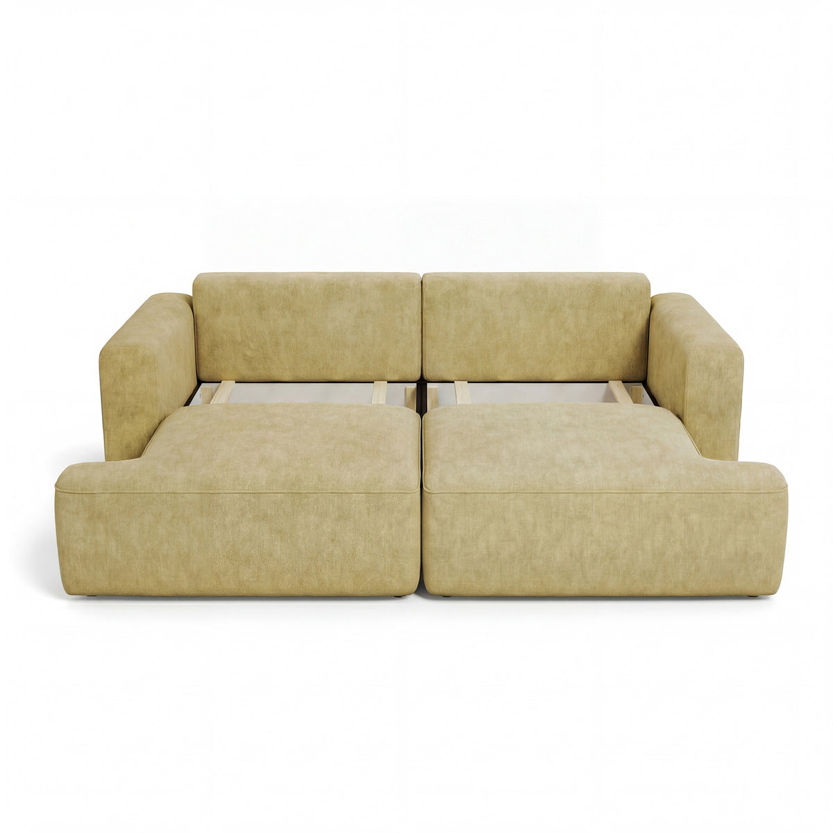 Sofa Senvali 241 cm Golden Sepia (CLOUD 32) mit offenem Bettkasten – zwei Fächer unter der Sitzfläche