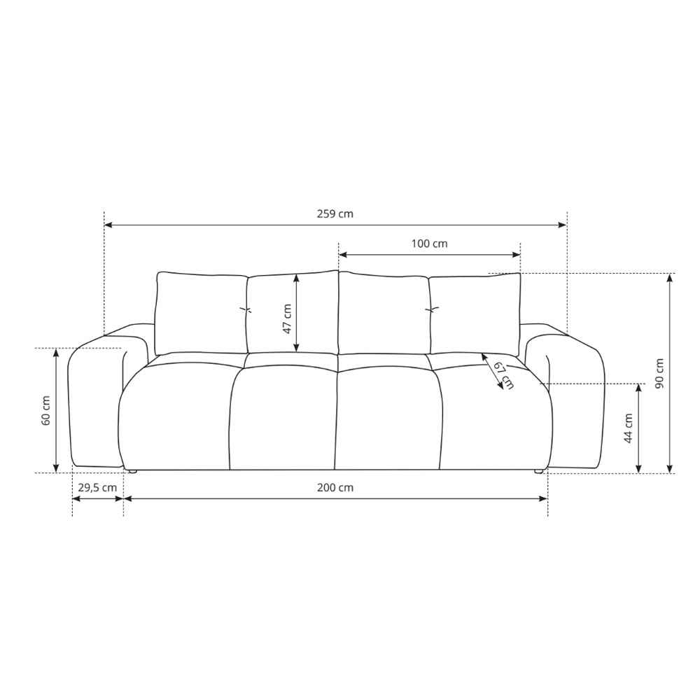 Sofa 3-osobowa z funkcją spania 149x200 z pojemnikiem w stylu nowoczesnym | SOSO